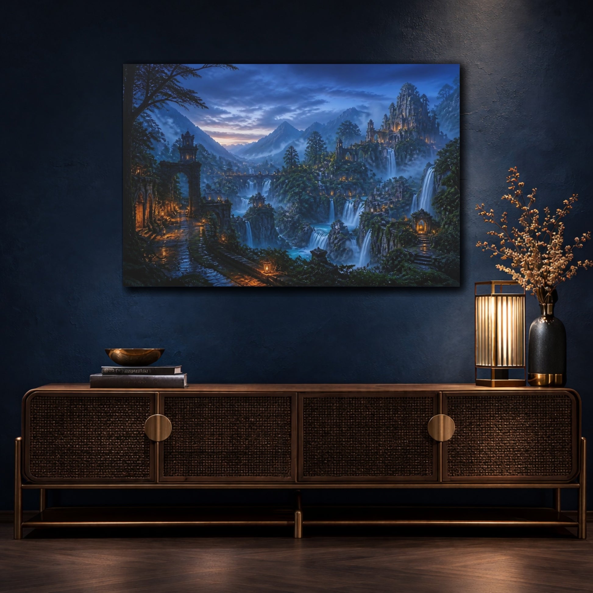 Mockup 4. Ancient Castle At Waterfalls shown as canvas print