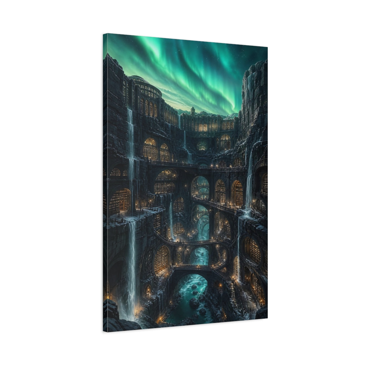 Main Mockup. Ancient Cliffside Library shown as canvas print