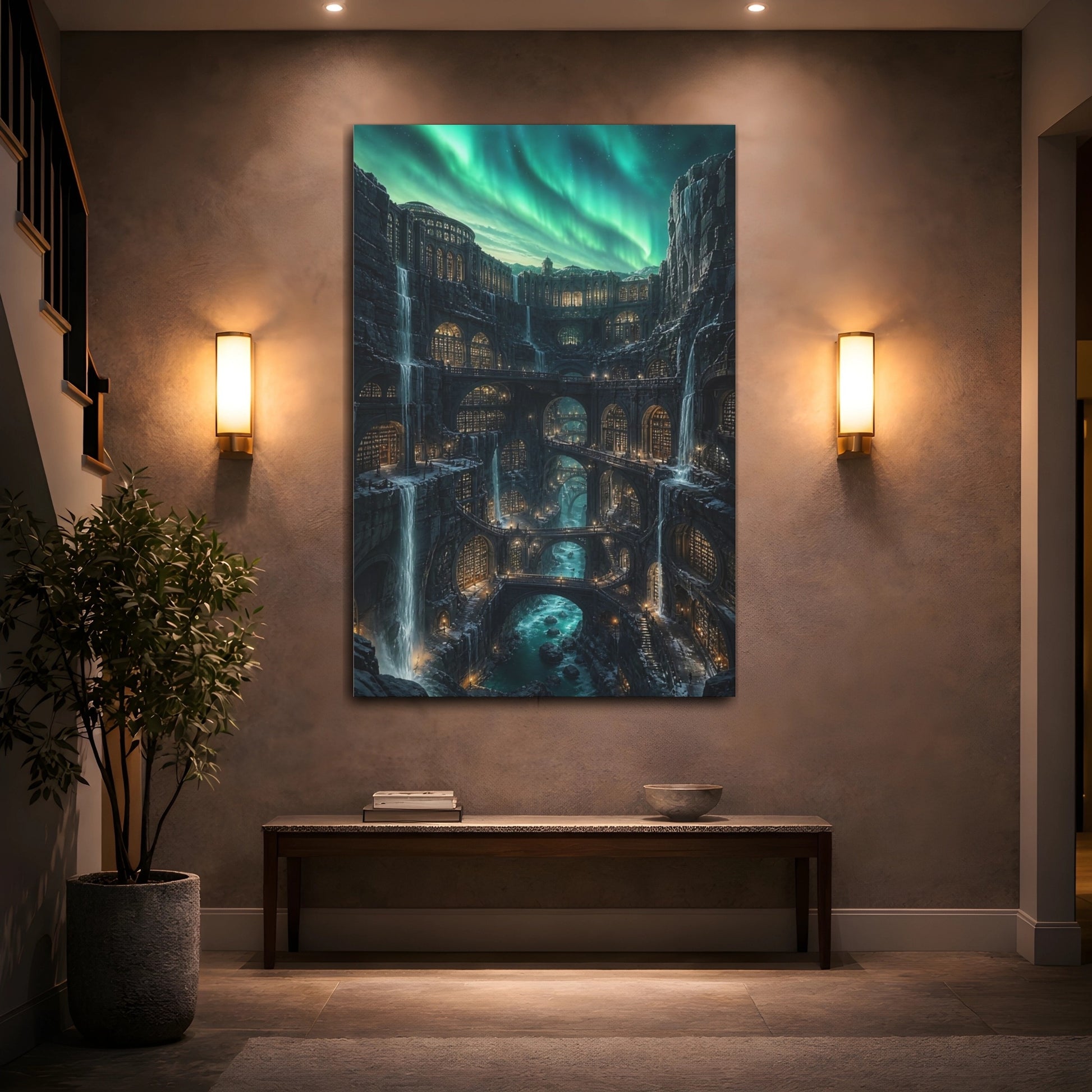 Mockup 2. Ancient Cliffside Library shown as canvas print