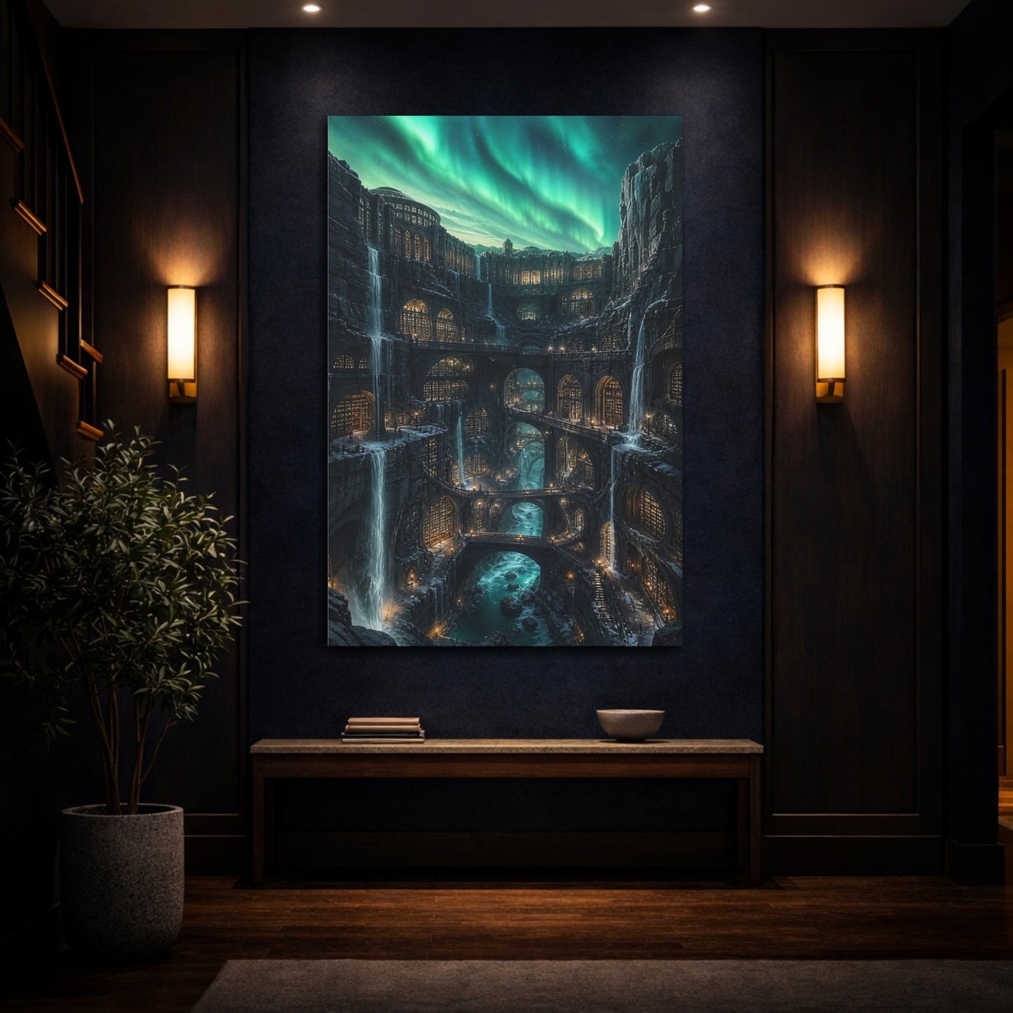 Mockup 4. Ancient Cliffside Library shown as canvas print