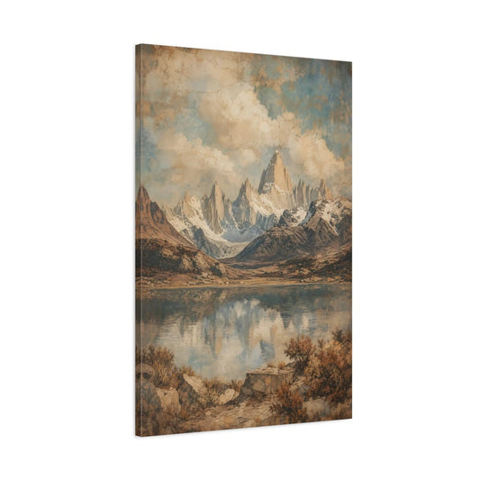 Ancient Fresco - Inspired Desert Scenery Patagonian Peaks Canvas Print – Vintage Decor for Living Room, Above Console Table - YesArtYes