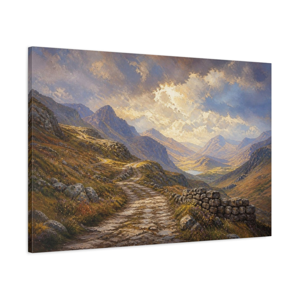 Main Mockup. Ancient Mountain Road shown as canvas print