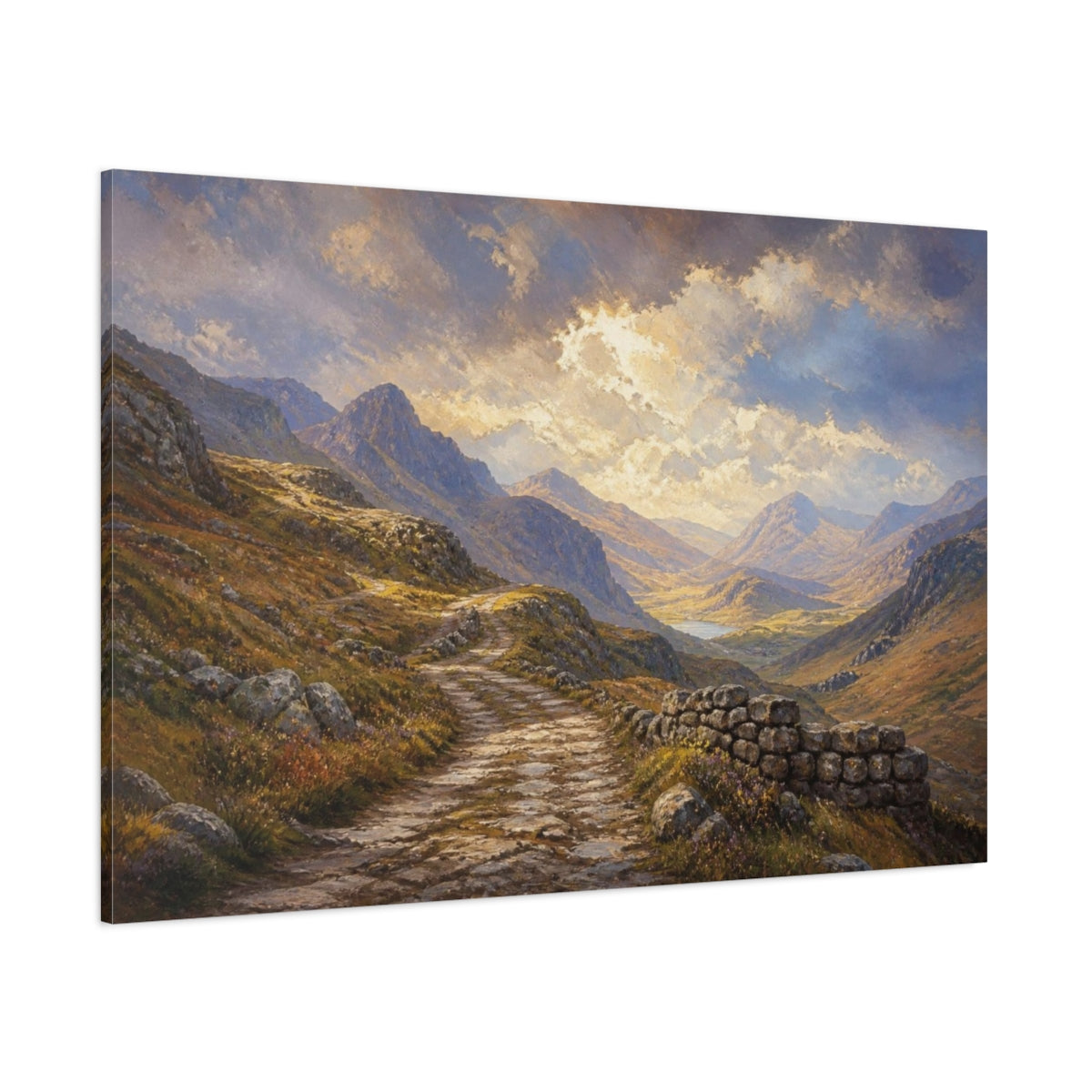 Side Mockup 1. Ancient Mountain Road shown as canvas print