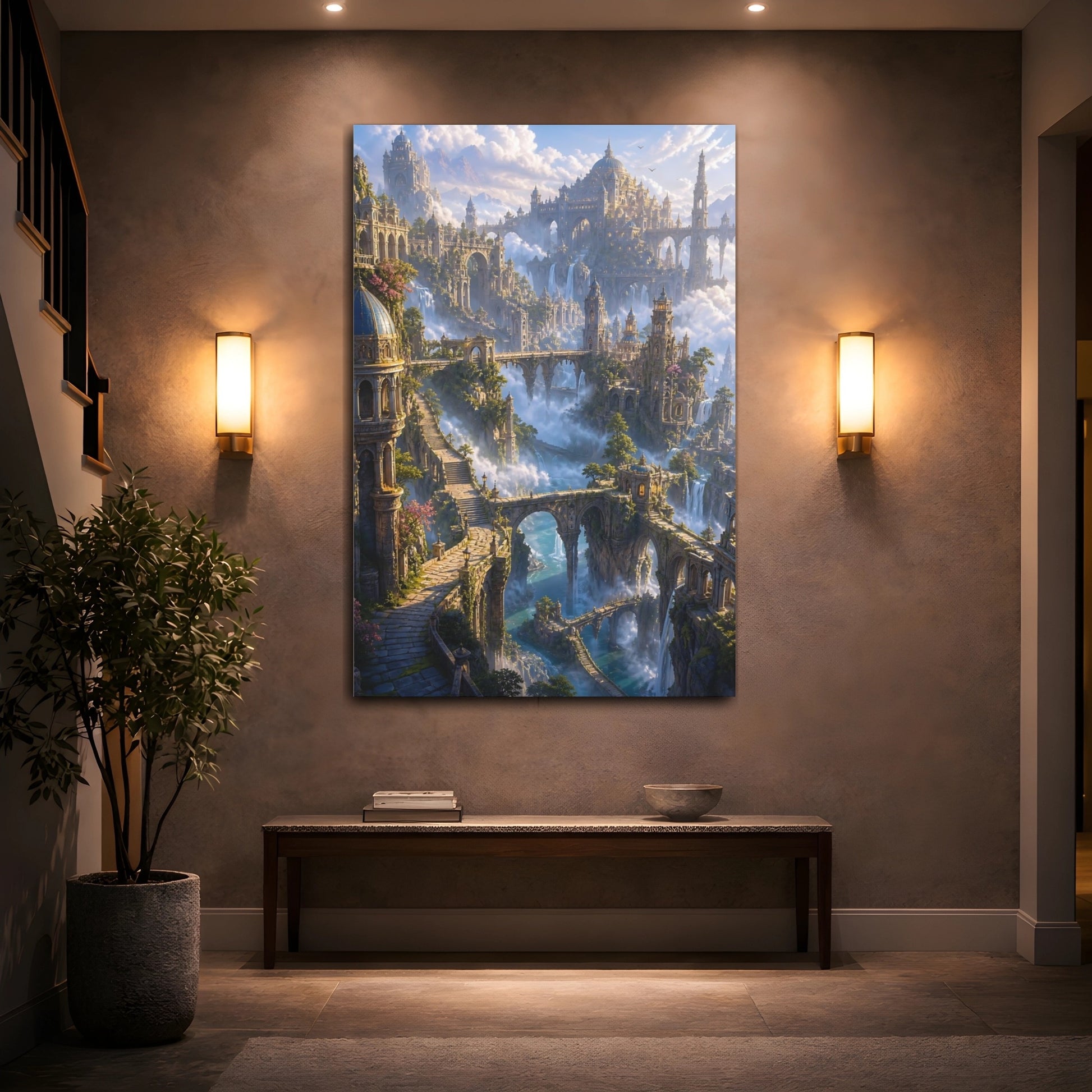 Mockup 2. Ancient Sky City shown as canvas print