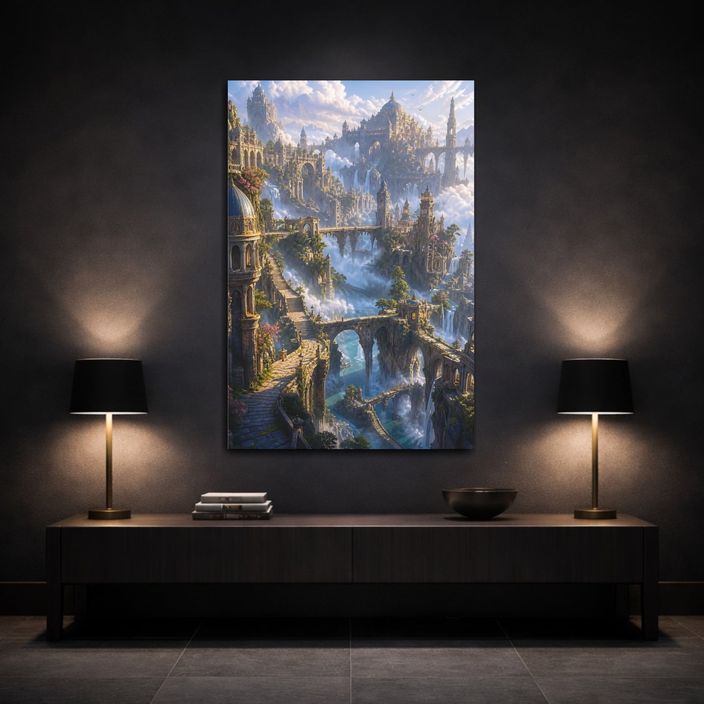 Mockup 3. Ancient Sky City shown as canvas print