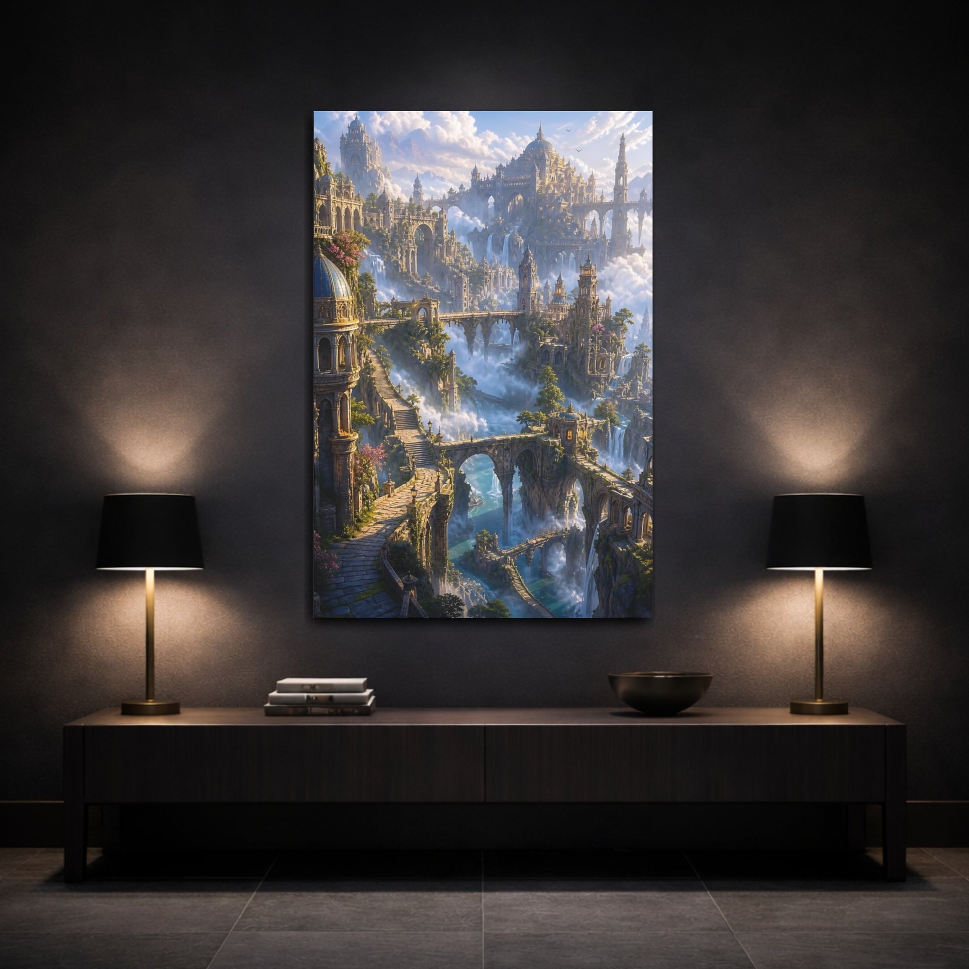 Mockup 3. Ancient Sky City shown as canvas print