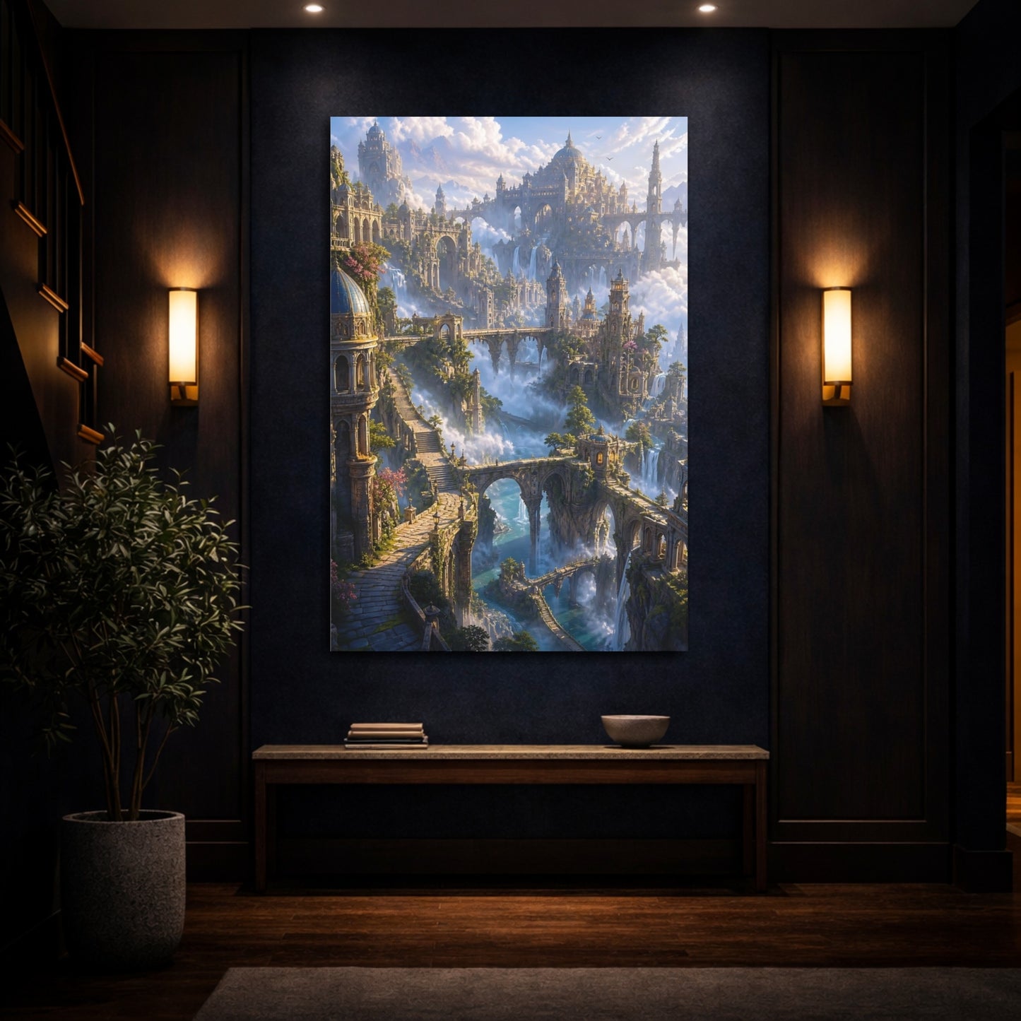 Mockup 4. Ancient Sky City shown as canvas print