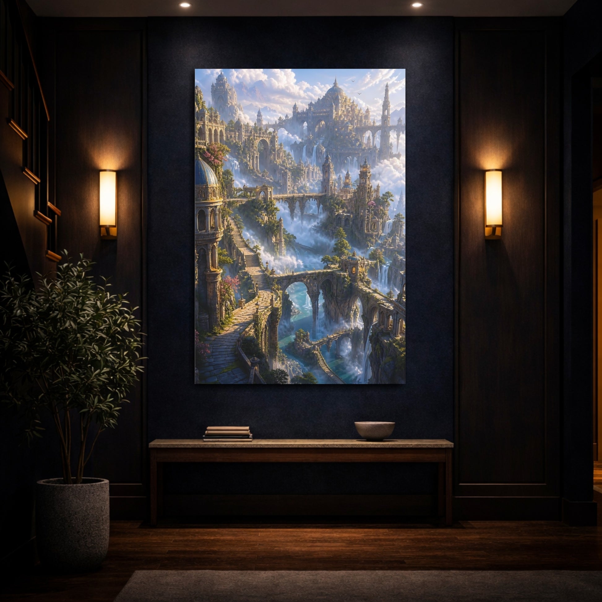 Mockup 4. Ancient Sky City shown as canvas print