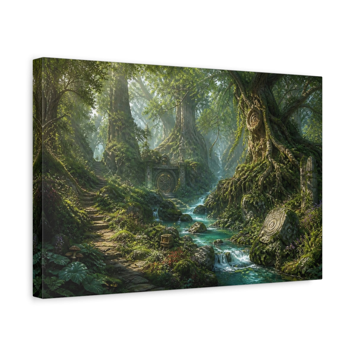 Side Mockup 4. Ancient Tree Ruins shown as canvas print