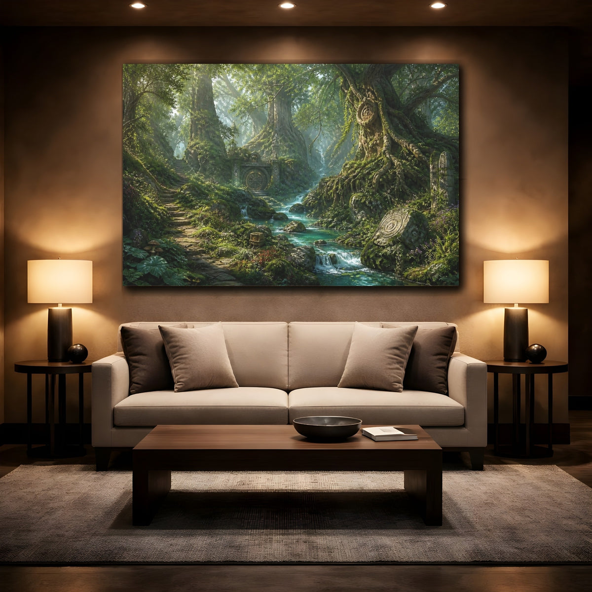Mockup 2. Ancient Tree Ruins shown as canvas print