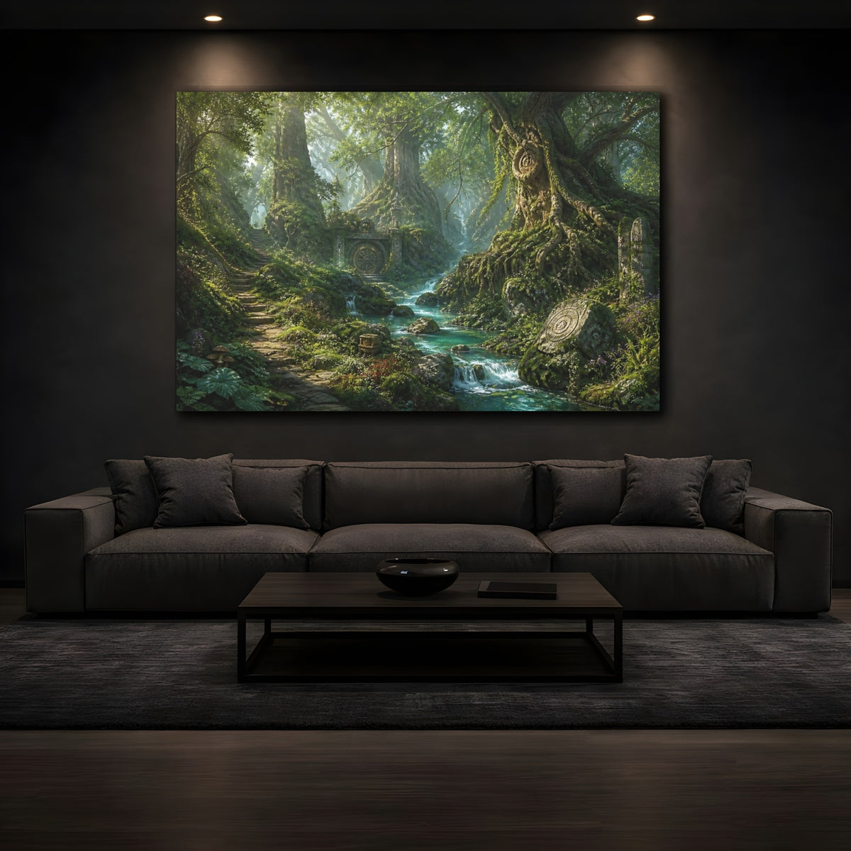 Mockup 3. Ancient Tree Ruins shown as canvas print