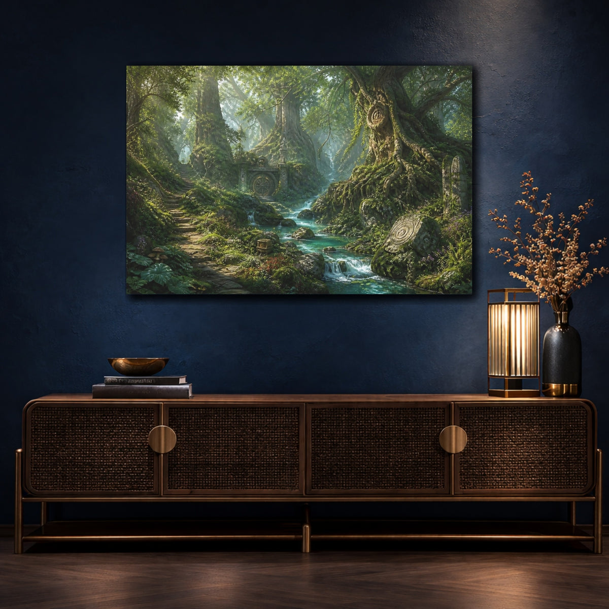 Mockup 4. Ancient Tree Ruins shown as canvas print