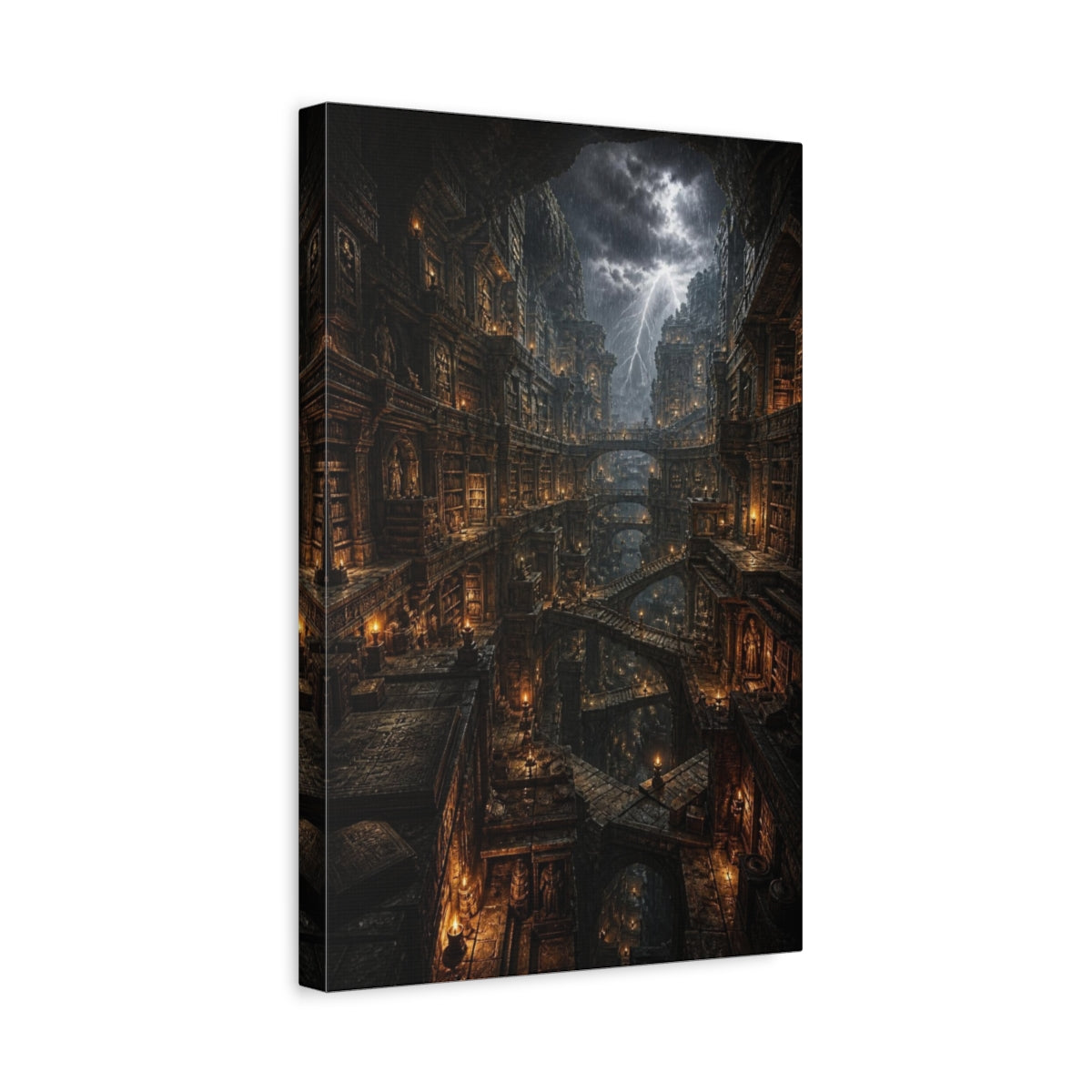 Side Mockup 4. Ancient Underground Library shown as canvas print