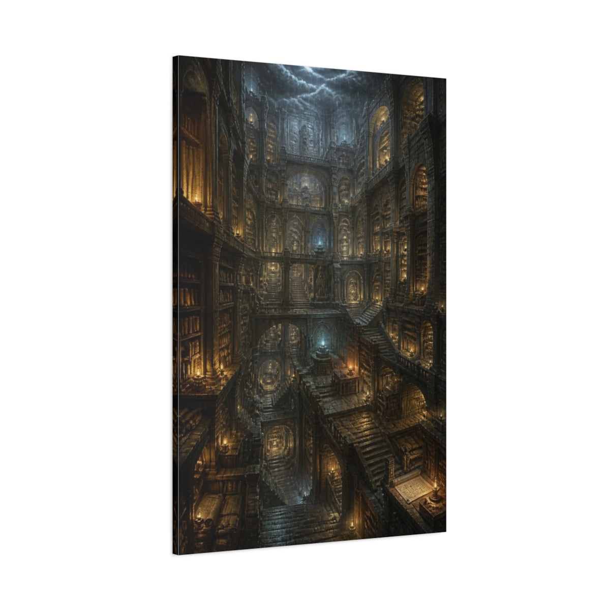 Side Mockup 1. Ancient Underground Library shown as canvas print