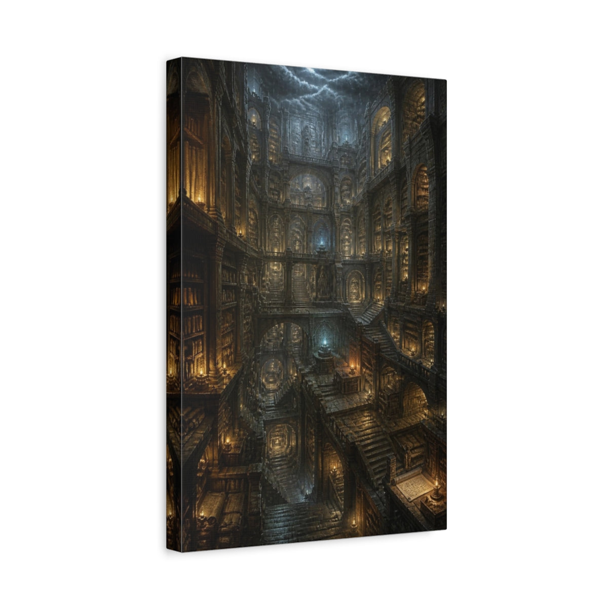 Side Mockup 4. Ancient Underground Library shown as canvas print