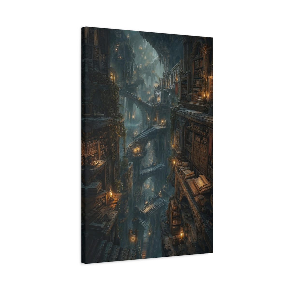 Side Mockup 2. Ancient Underground Library shown as canvas print