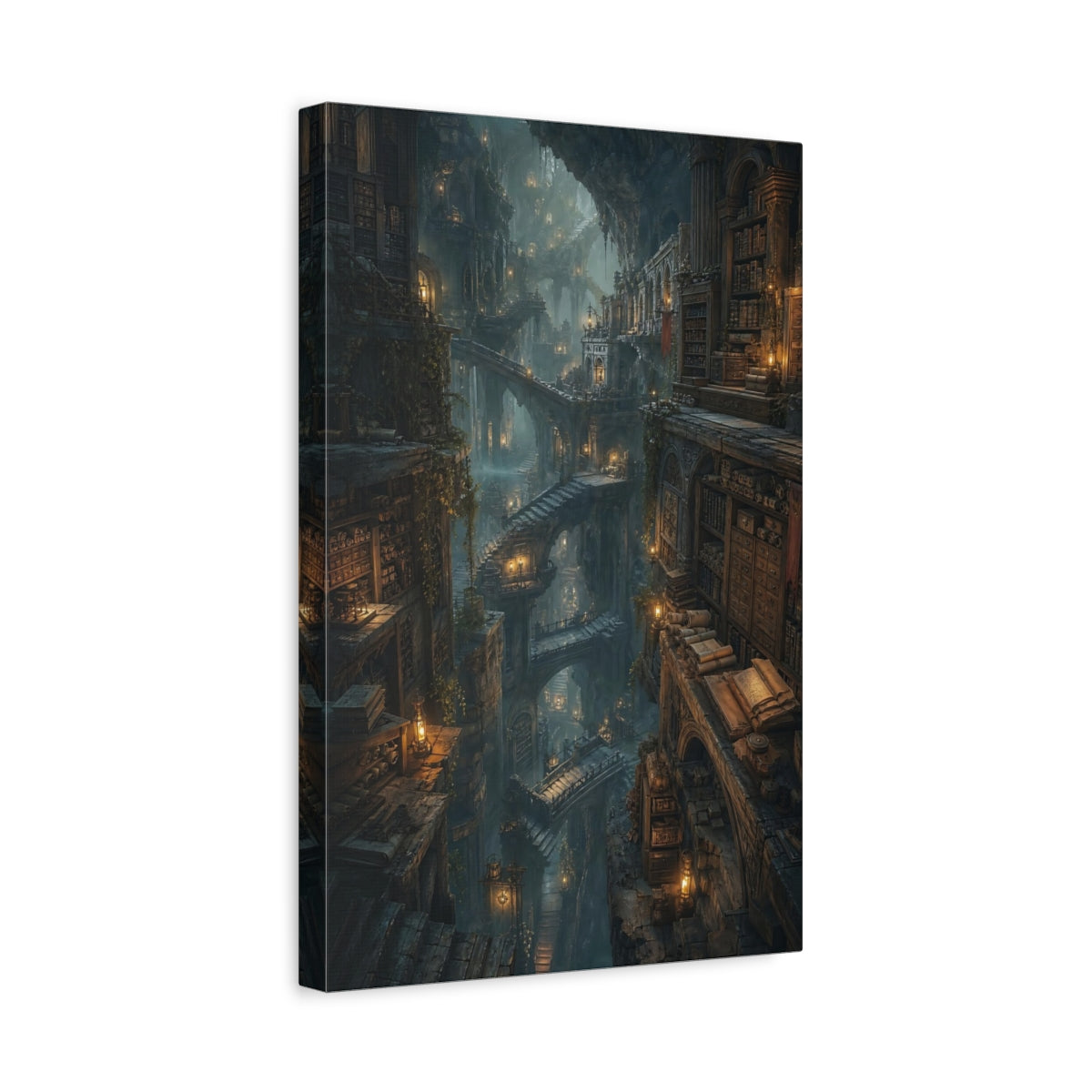 Side Mockup 4. Ancient Underground Library shown as canvas print