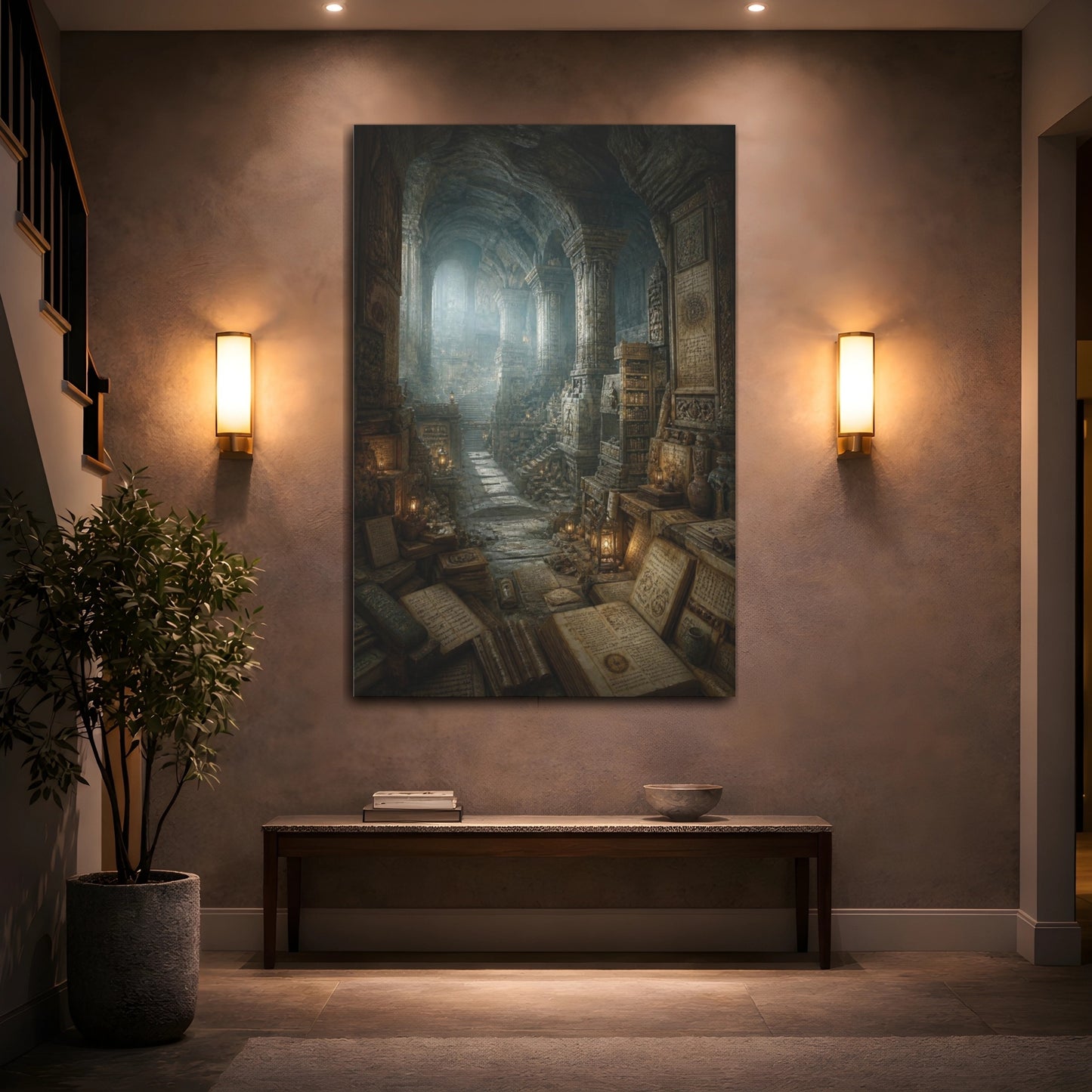 Mockup 2. Ancient Underground Library shown as canvas print