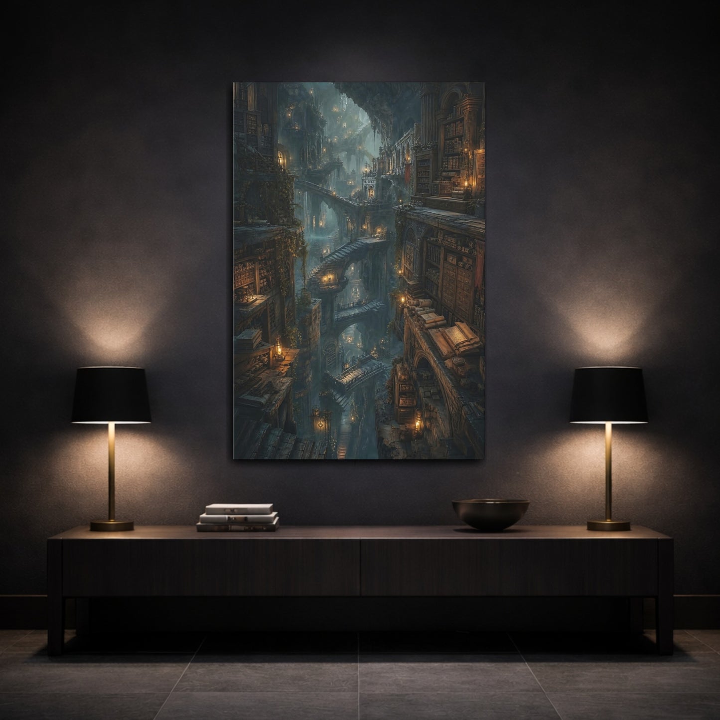 Mockup 3. Ancient Underground Library shown as canvas print