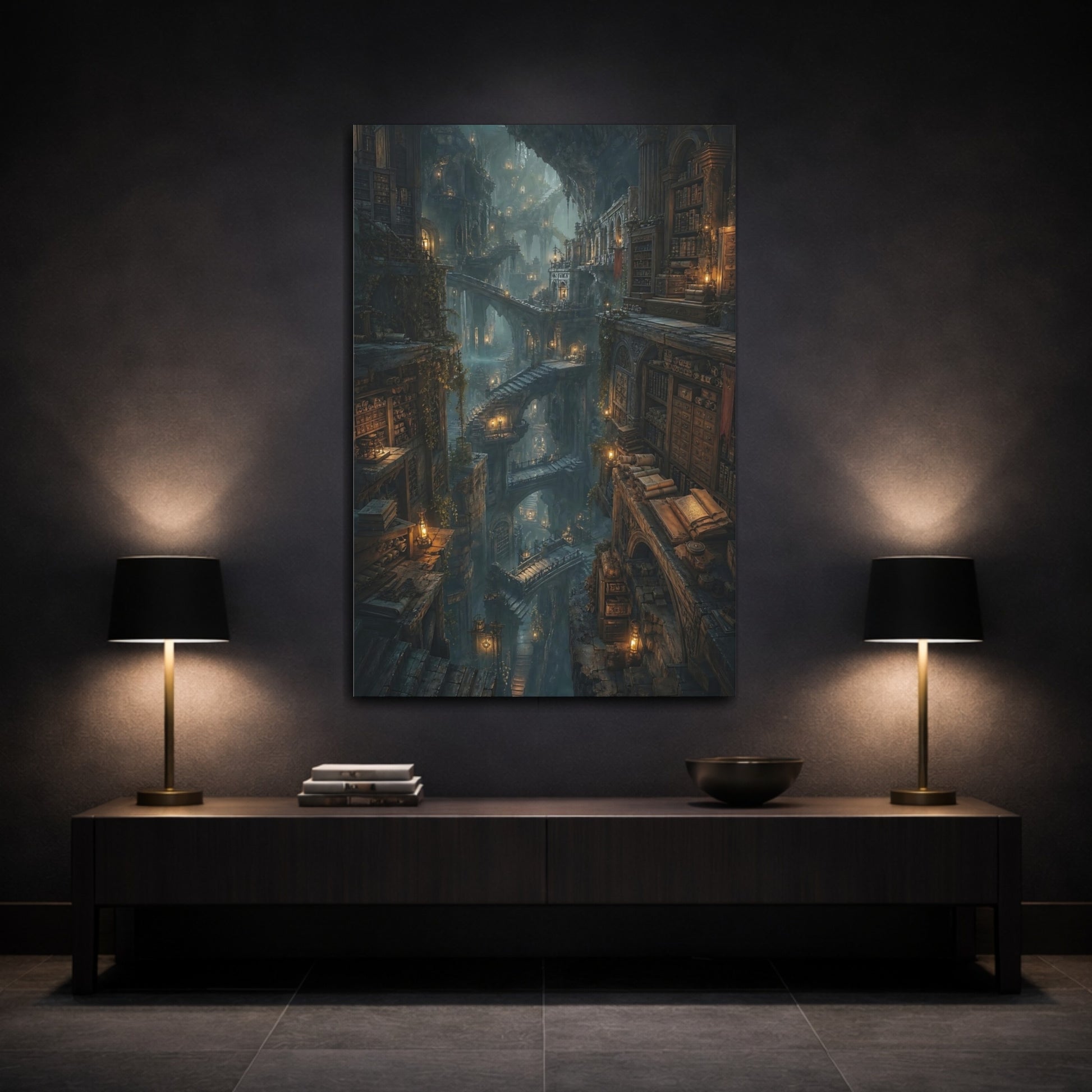 Mockup 3. Ancient Underground Library shown as canvas print