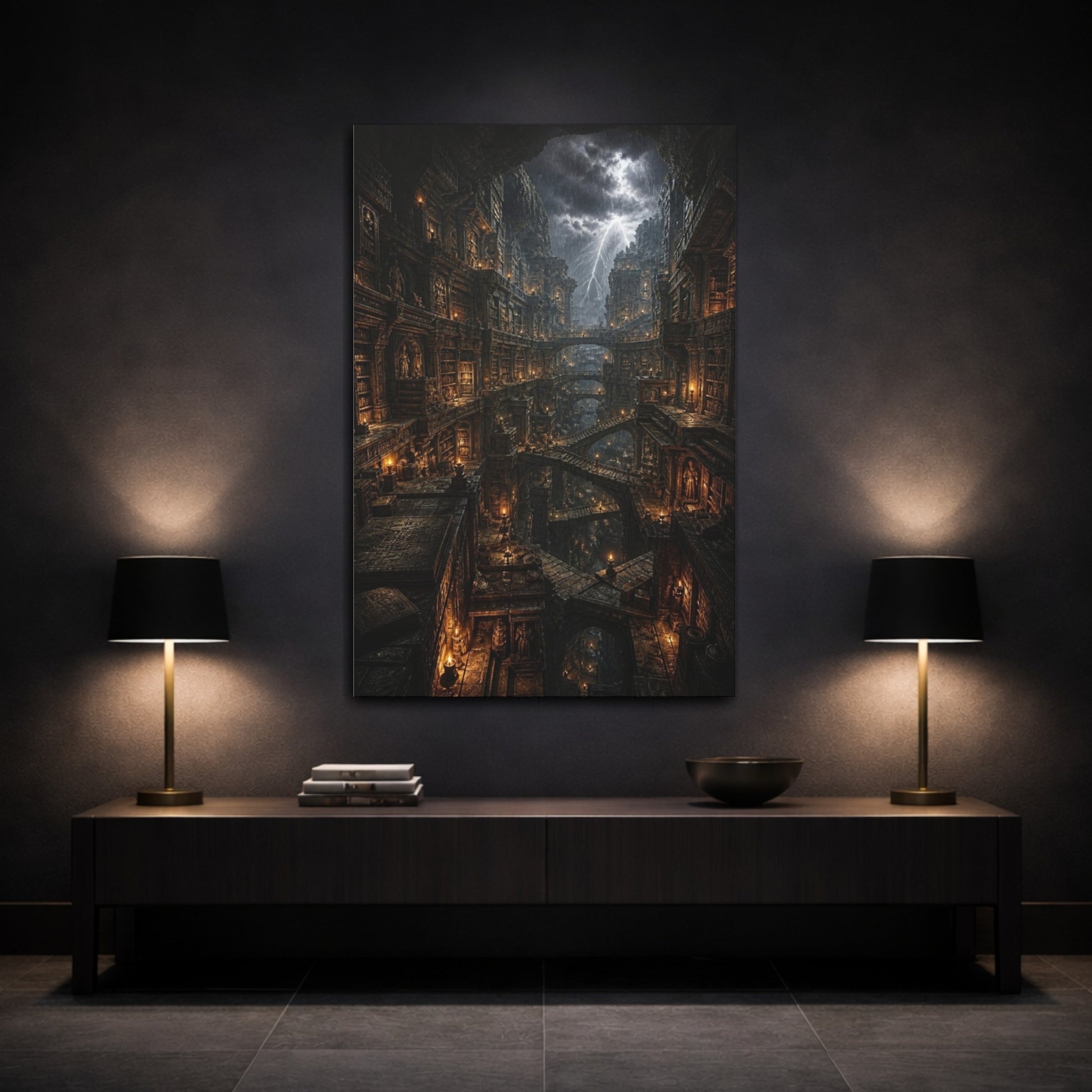 Mockup 3. Ancient Underground Library shown as canvas print