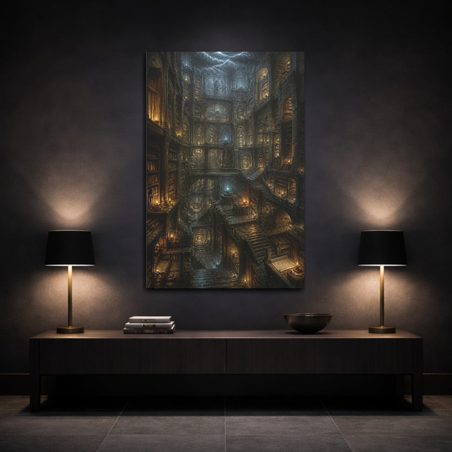 Mockup 3. Ancient Underground Library shown as canvas print
