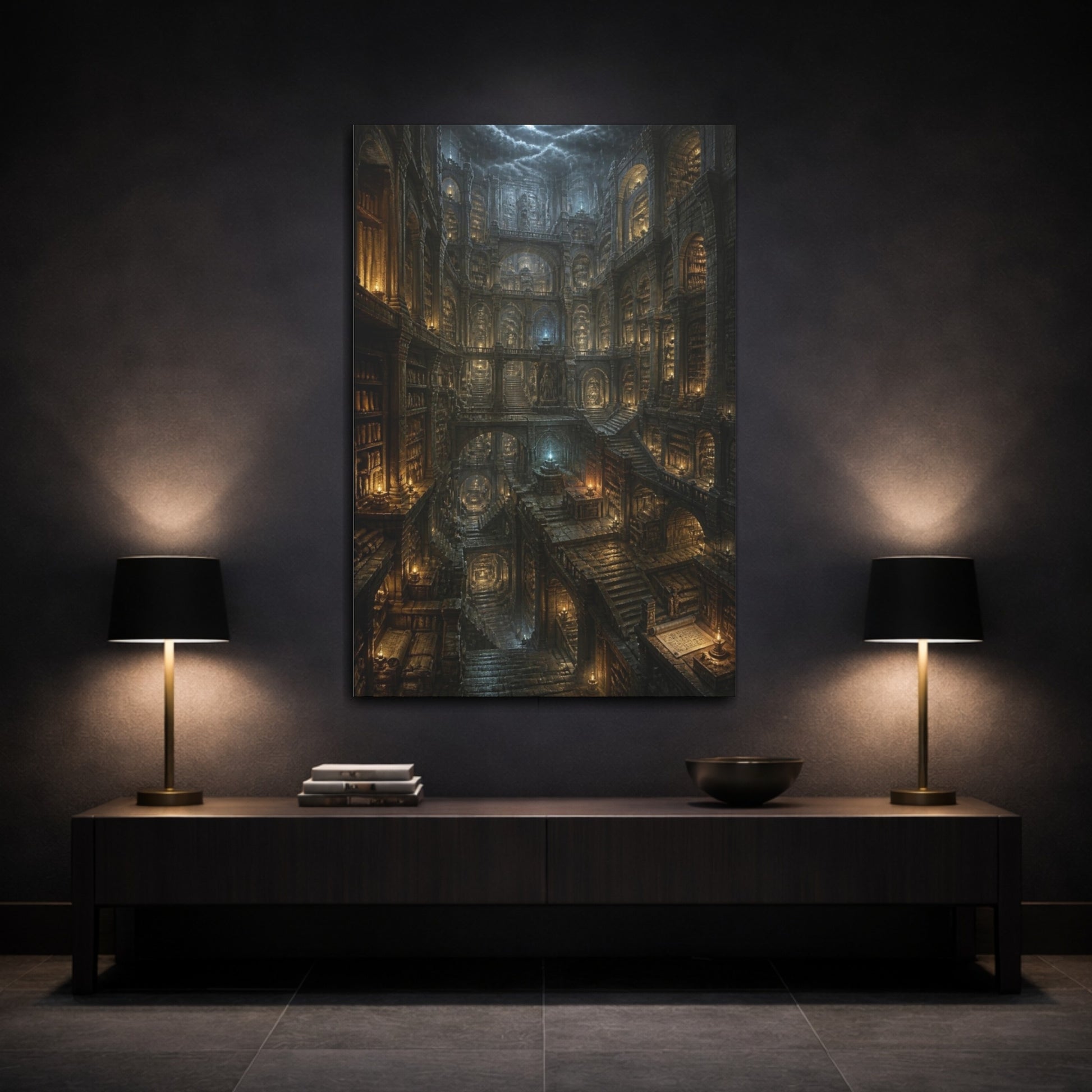 Mockup 3. Ancient Underground Library shown as canvas print