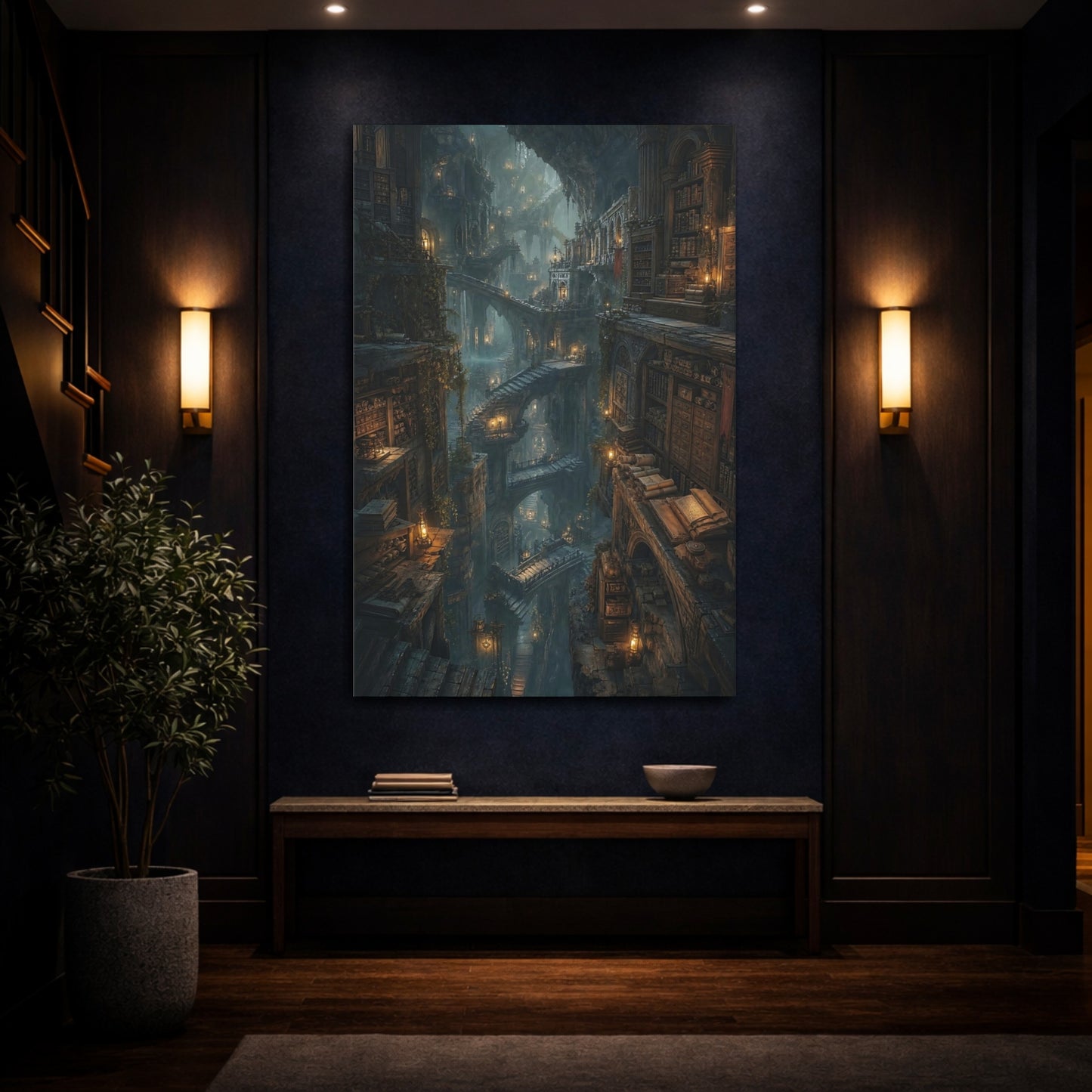 Mockup 4. Ancient Underground Library shown as canvas print