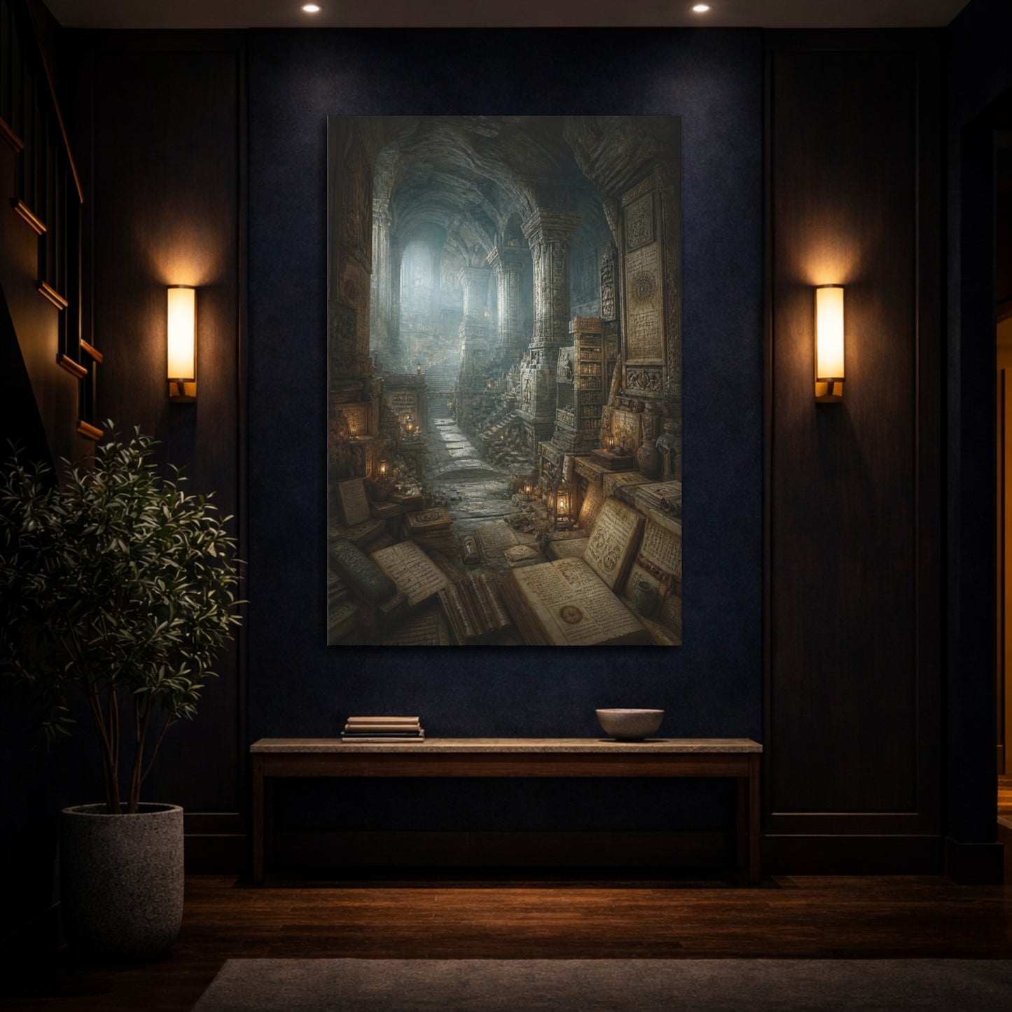 Mockup 4. Ancient Underground Library shown as canvas print