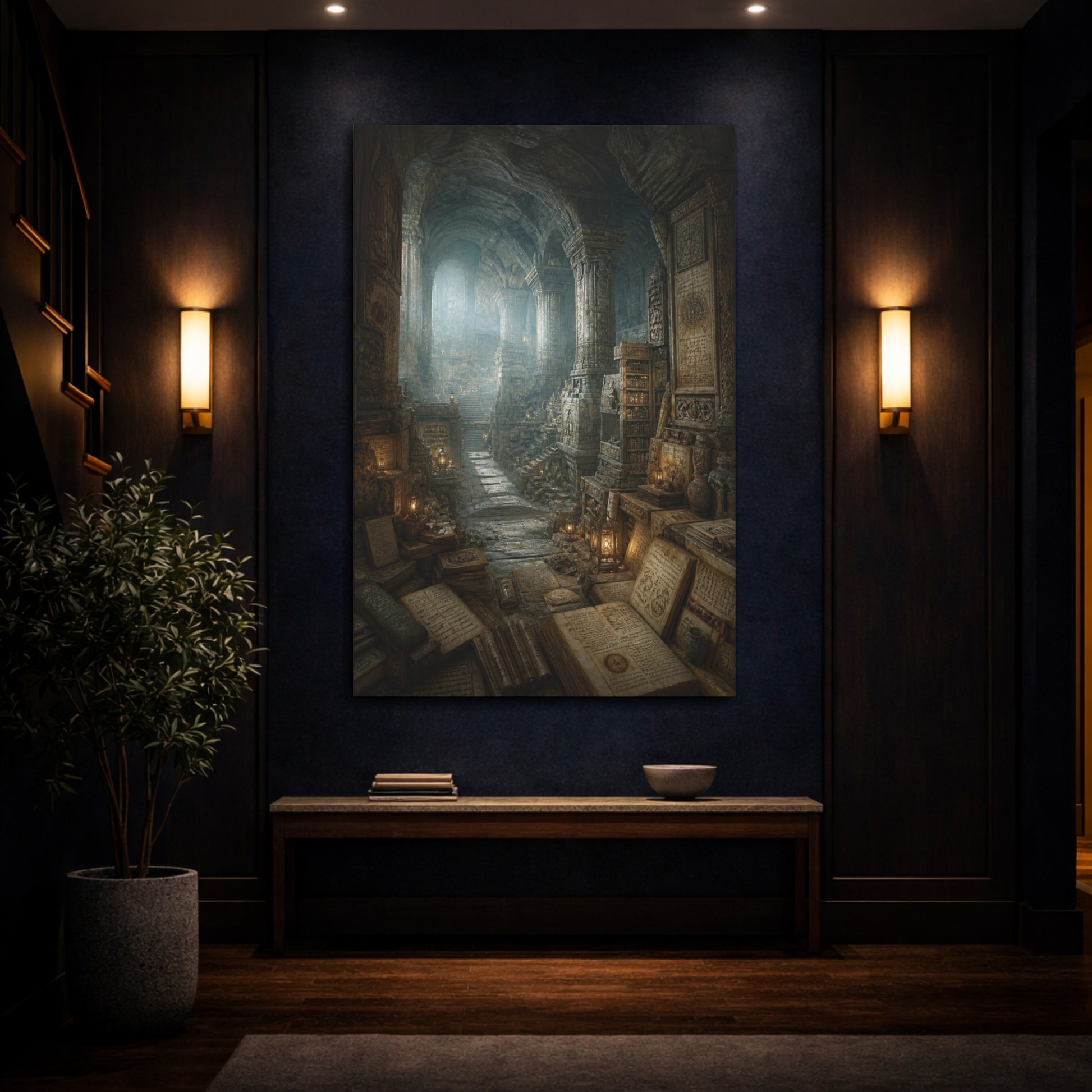 Mockup 4. Ancient Underground Library shown as canvas print