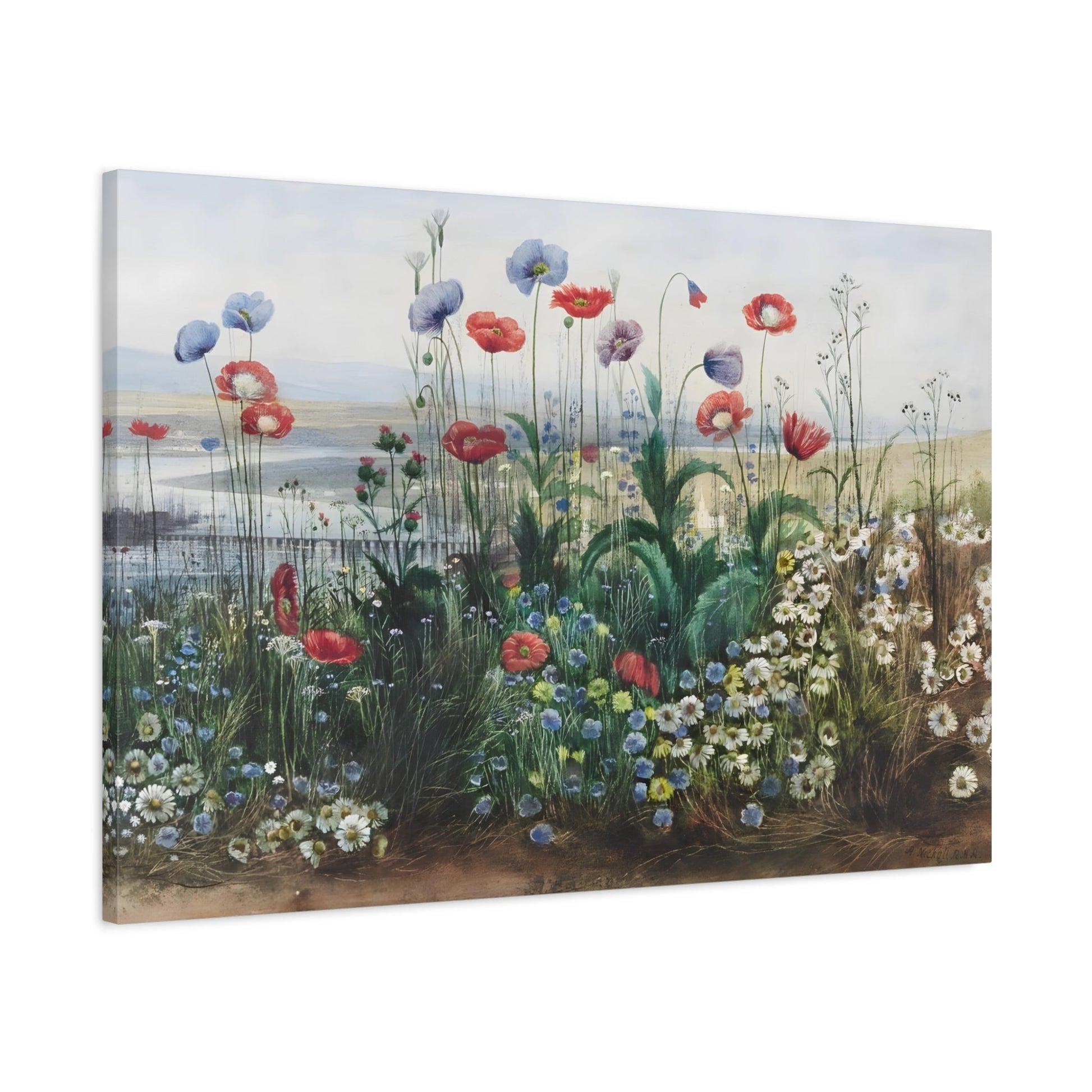 Andrew Nicholl Bank of Flowers River Landscape - Canvas Art Reproduction