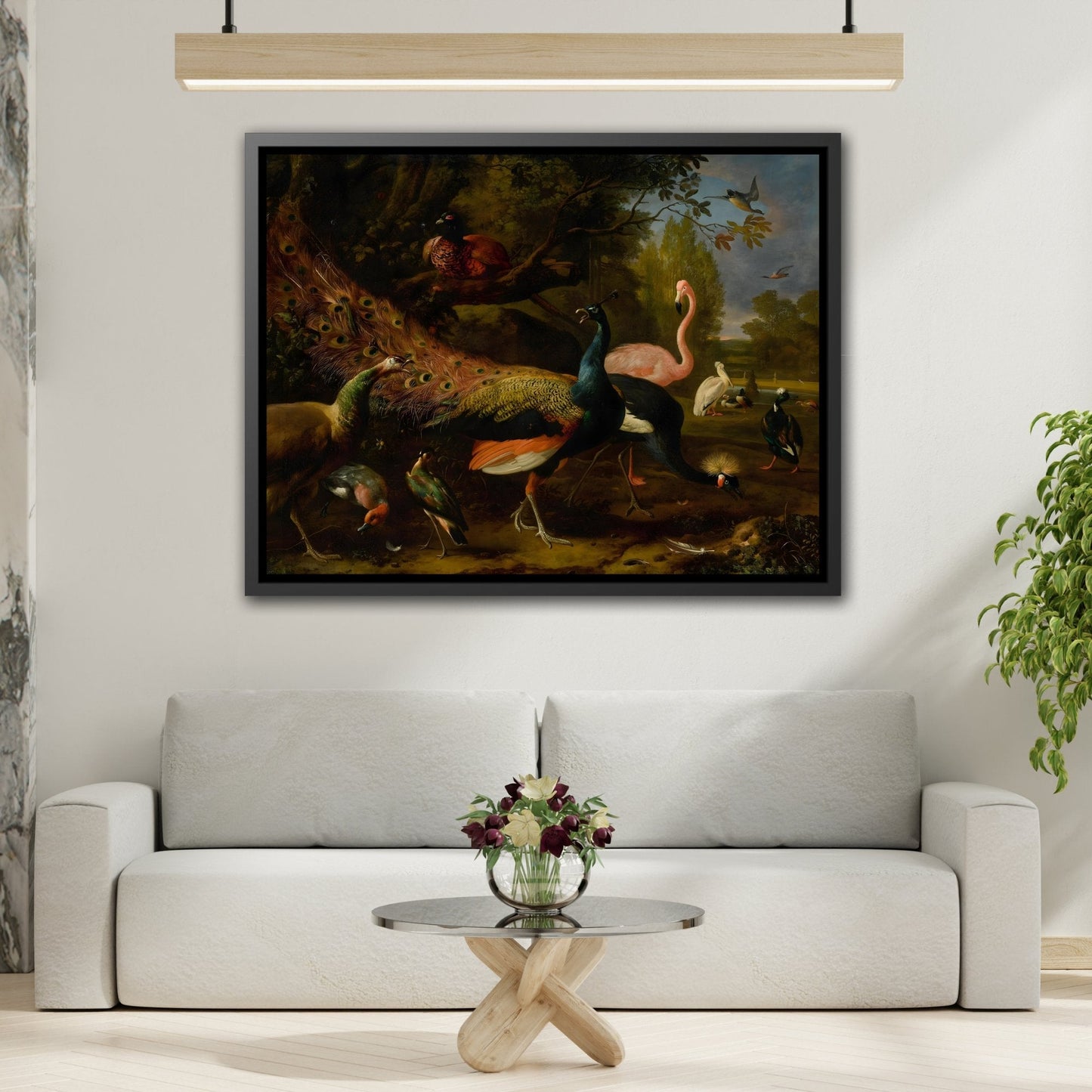 Animal Canvas Wall Art Prints - Birds Peacock Peahen Flamingo Crane Pheasant Pelican Duck in Frame