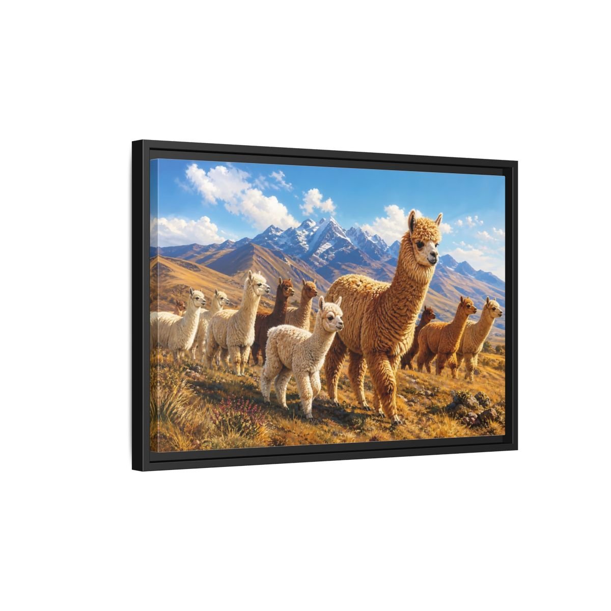 Animals Alpacas Landscape Framed Canvas Wall Art Print – Realistic Living Room, Above Fireplace - YesArtYes