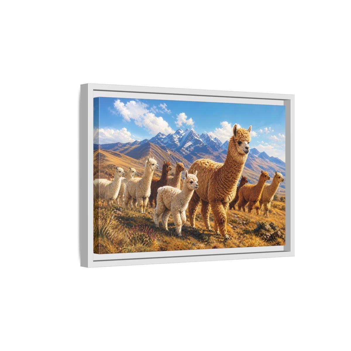 Animals Alpacas Landscape Framed Canvas Wall Art Print – Realistic Living Room, Above Fireplace - YesArtYes