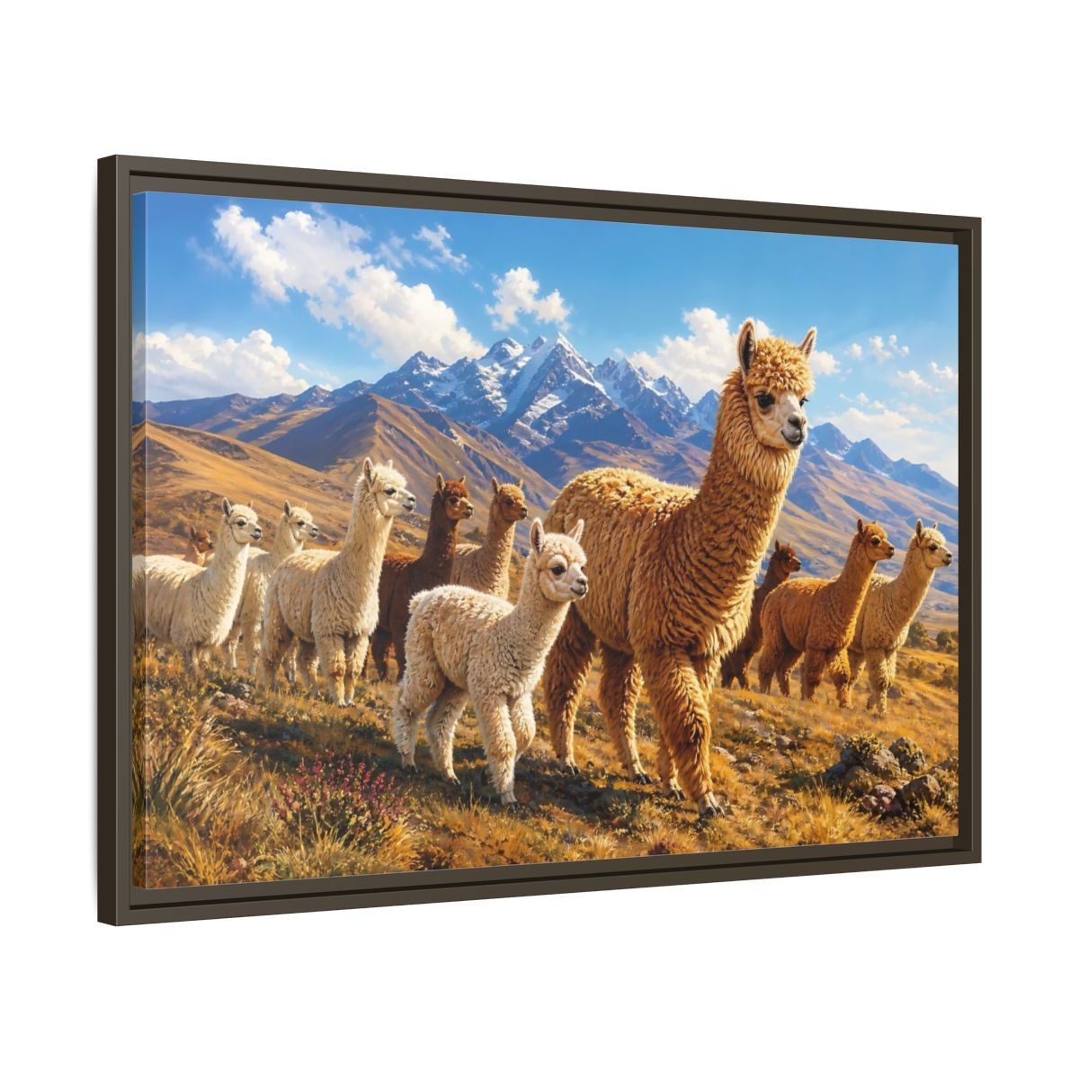 Animals Alpacas Landscape Framed Canvas Wall Art Print – Realistic Living Room, Above Fireplace - YesArtYes