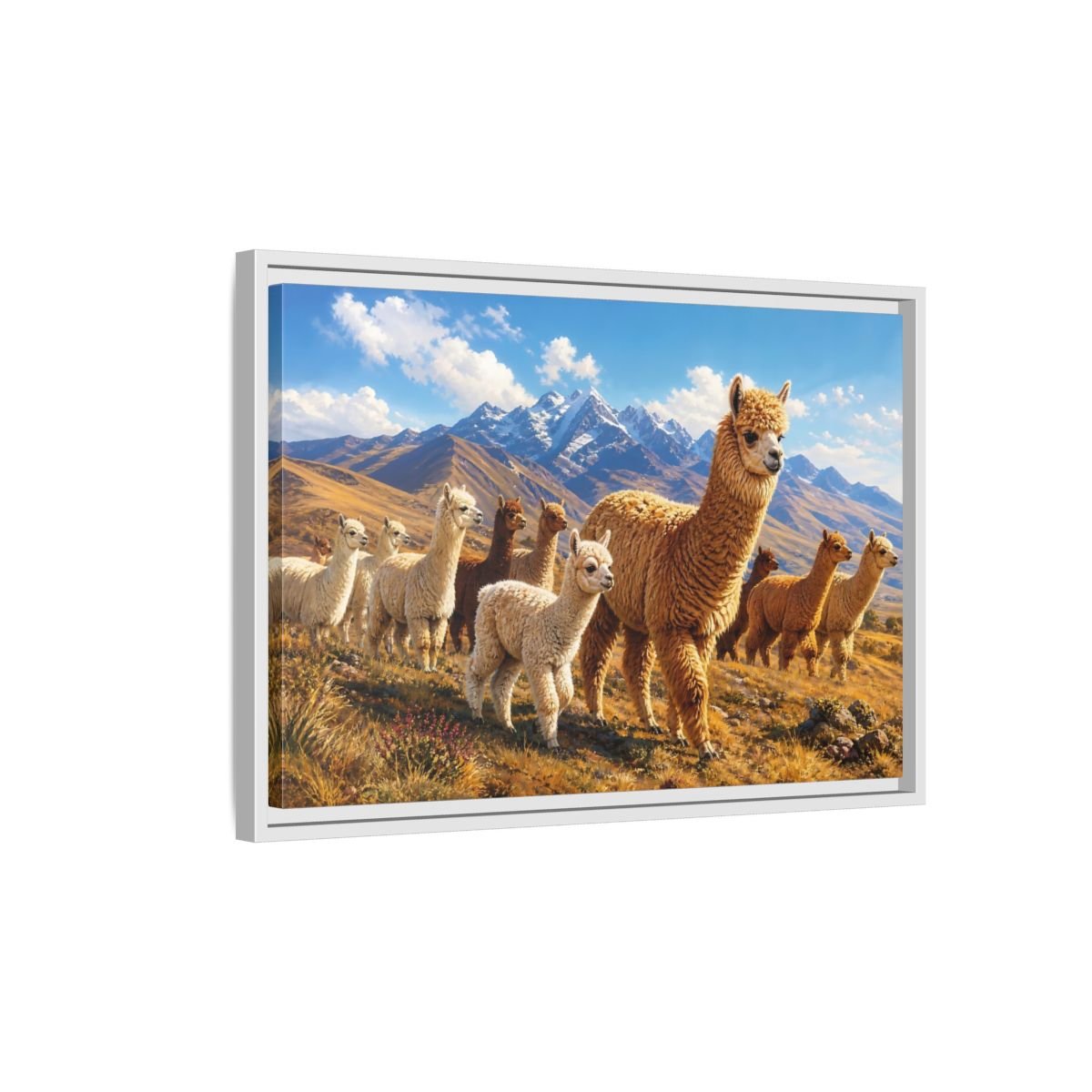 Animals Alpacas Landscape Framed Canvas Wall Art Print – Realistic Living Room, Above Fireplace - YesArtYes