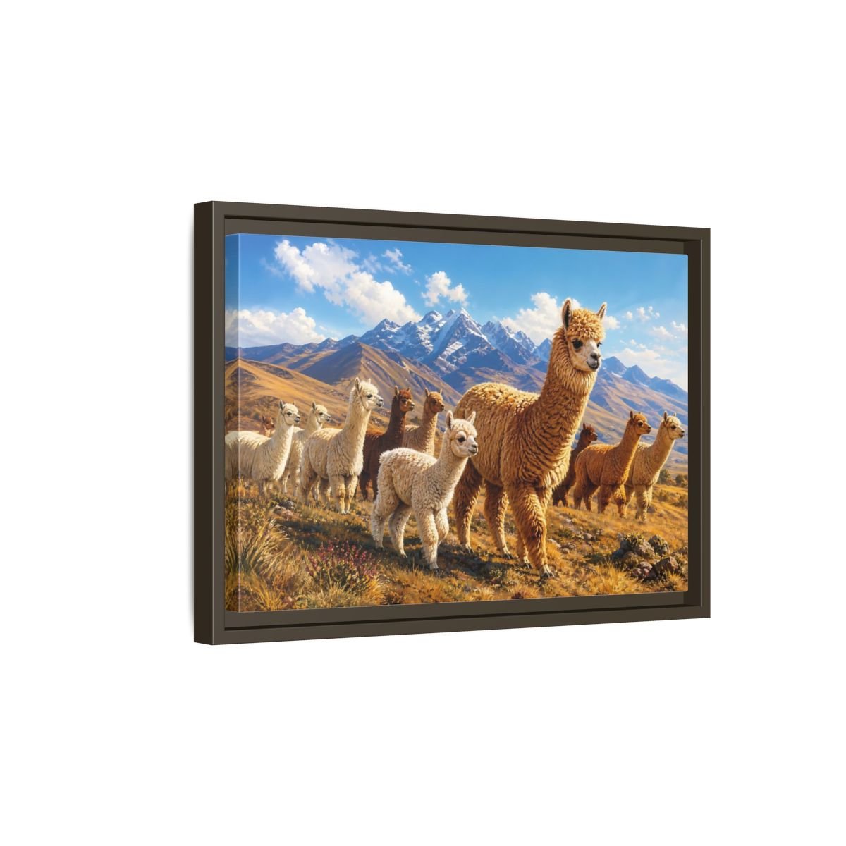 Animals Alpacas Landscape Framed Canvas Wall Art Print – Realistic Living Room, Above Fireplace - YesArtYes