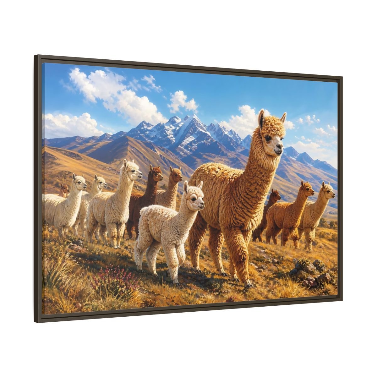 Animals Alpacas Landscape Framed Canvas Wall Art Print – Realistic Living Room, Above Fireplace - YesArtYes