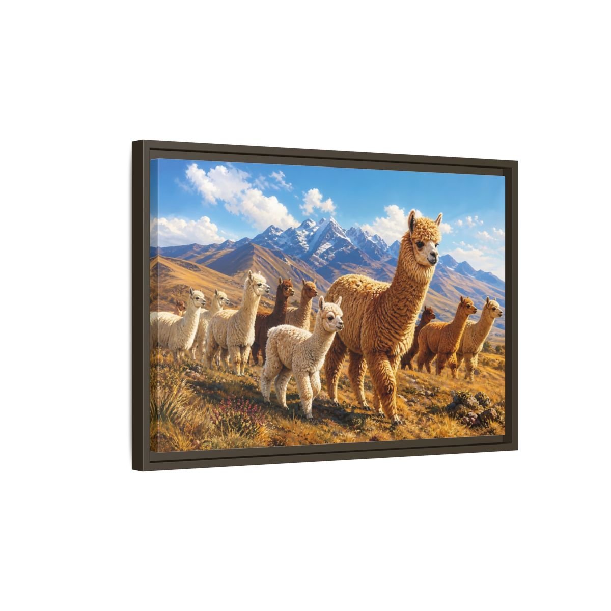Animals Alpacas Landscape Framed Canvas Wall Art Print – Realistic Living Room, Above Fireplace - YesArtYes