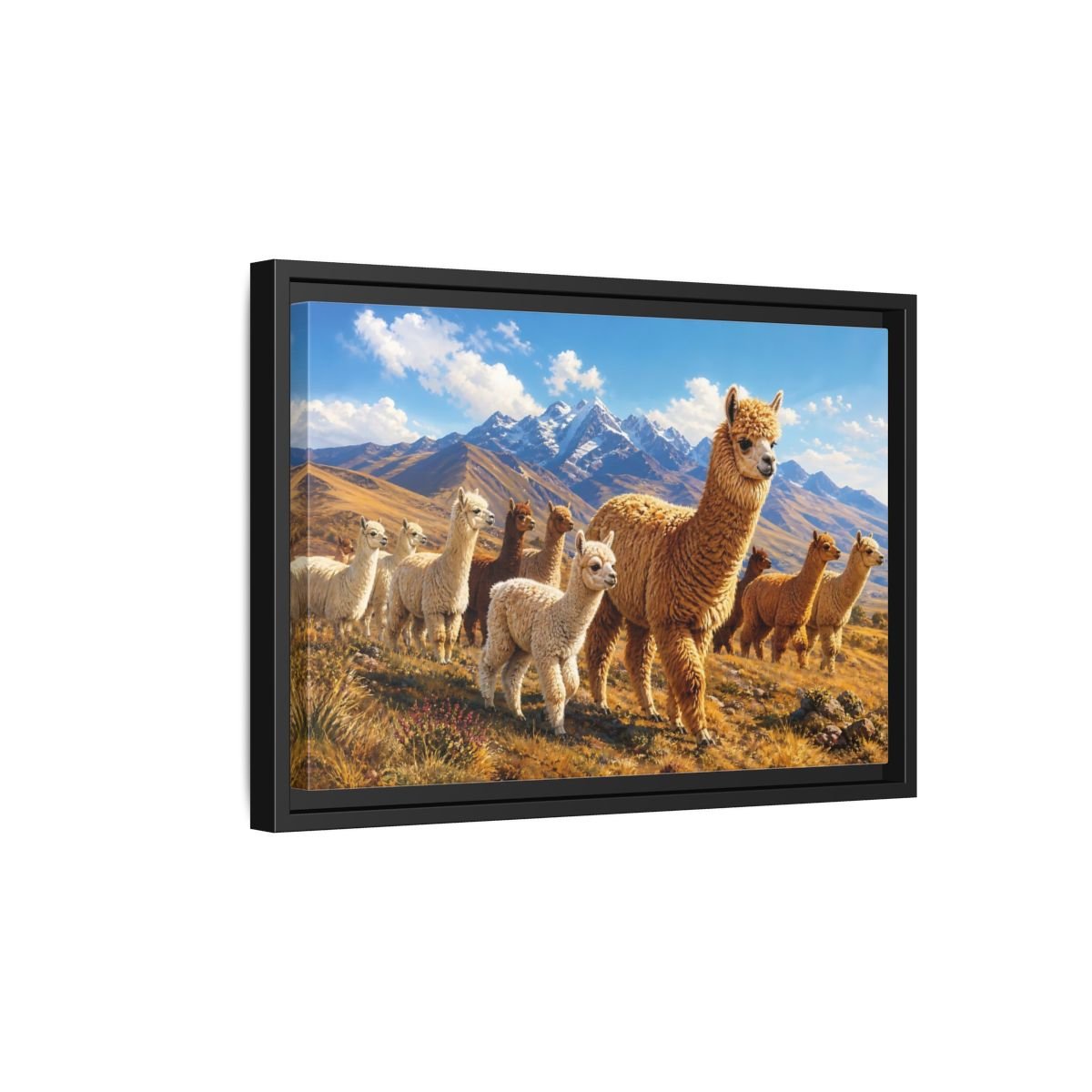 Animals Alpacas Landscape Framed Canvas Wall Art Print – Realistic Living Room, Above Fireplace - YesArtYes