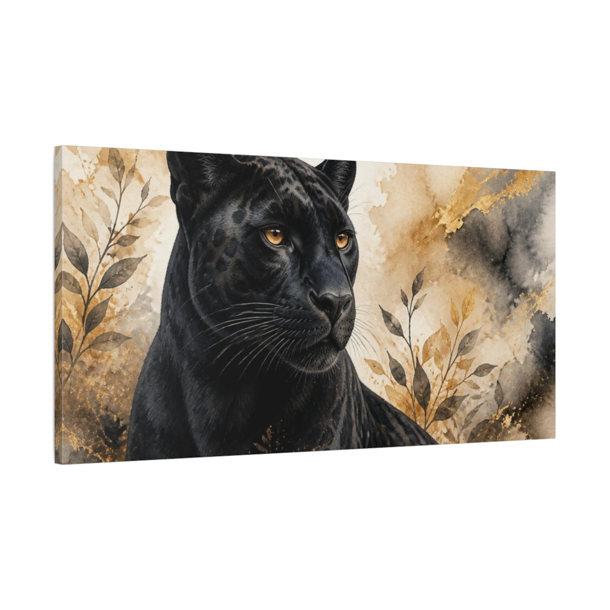 Main Mockup. Animals Amber-Eyed Panther Portrait shown as canvas print