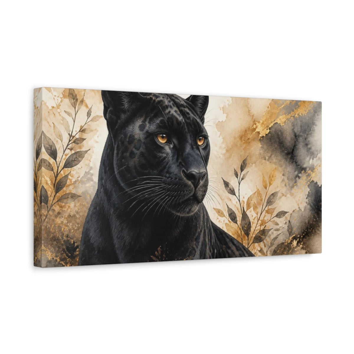 Side Mockup 3. Animals Amber-Eyed Panther Portrait shown as canvas print