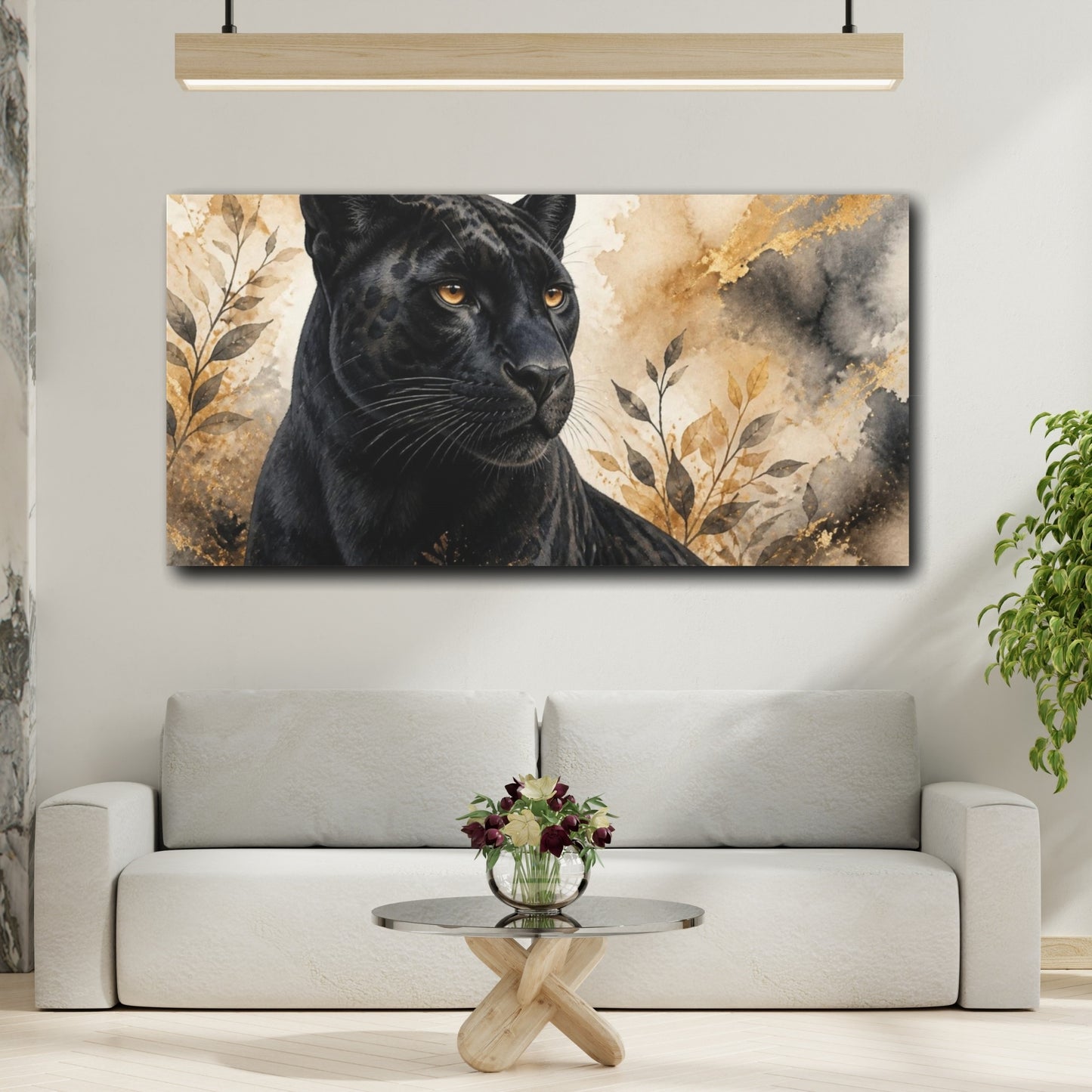 Mockup 2. Animals Amber-Eyed Panther Portrait shown as canvas print