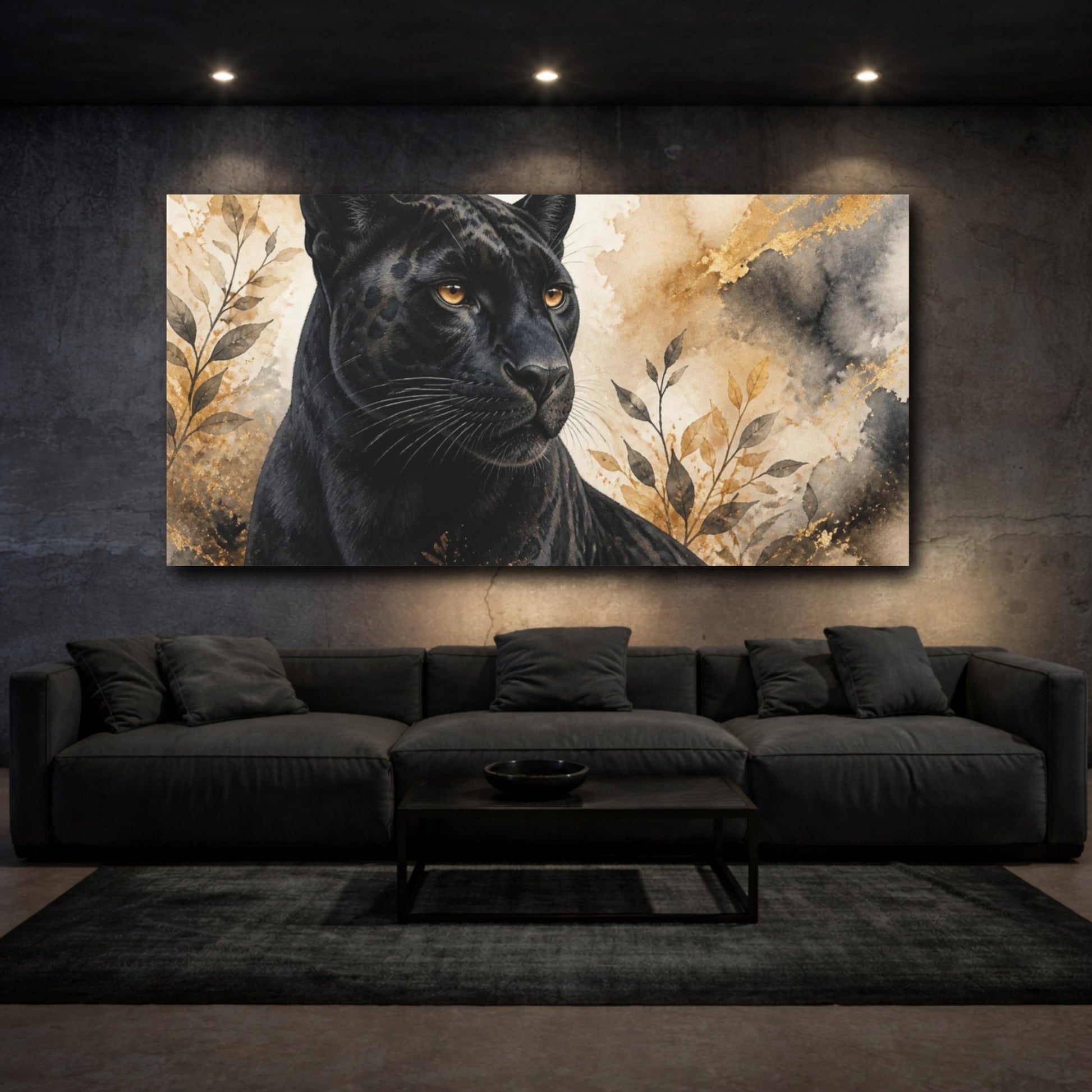 Mockup 3. Animals Amber-Eyed Panther Portrait shown as canvas print
