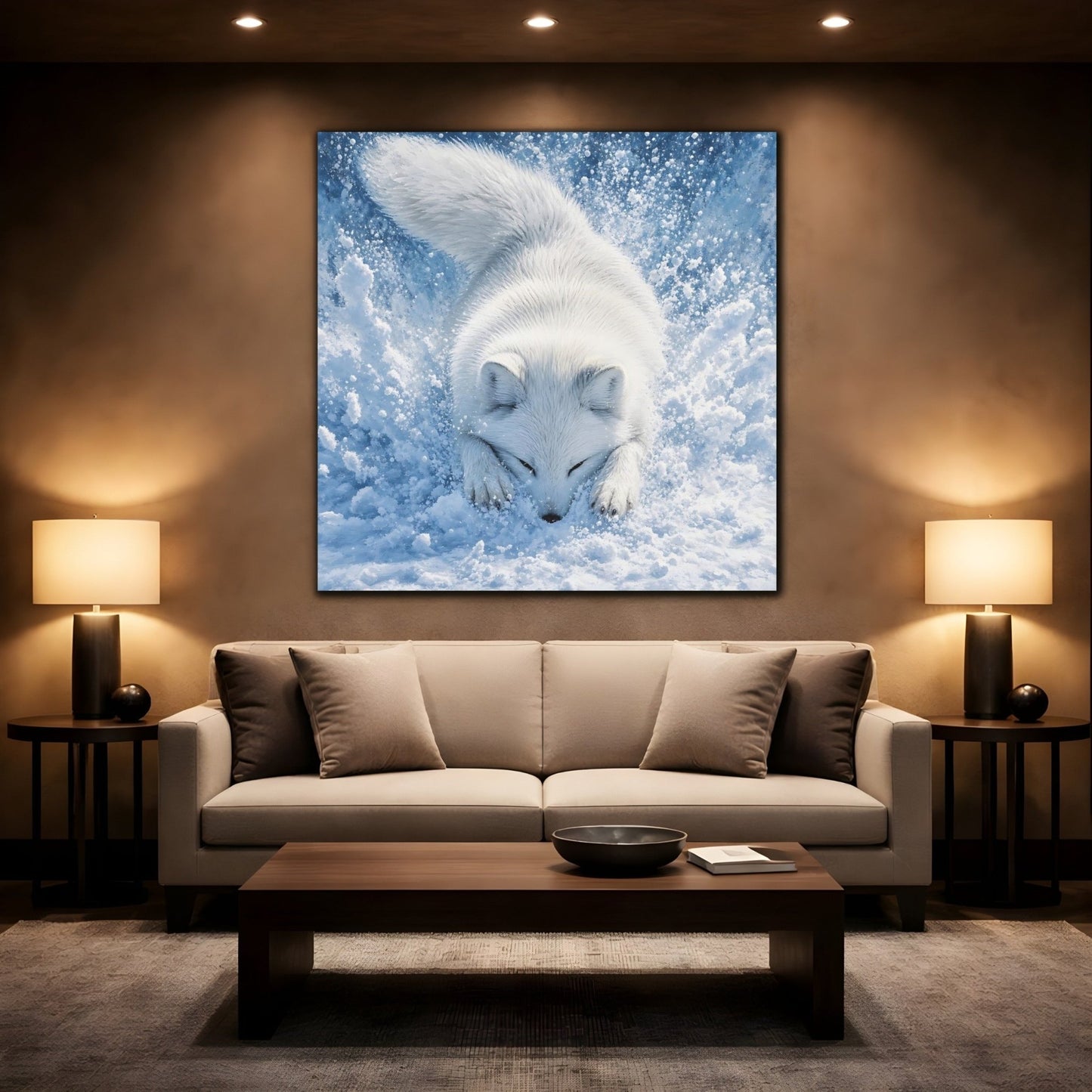 Animals Arctic Fox White Blue Canvas Print – Living Room, Above Couch, and - YesArtYes