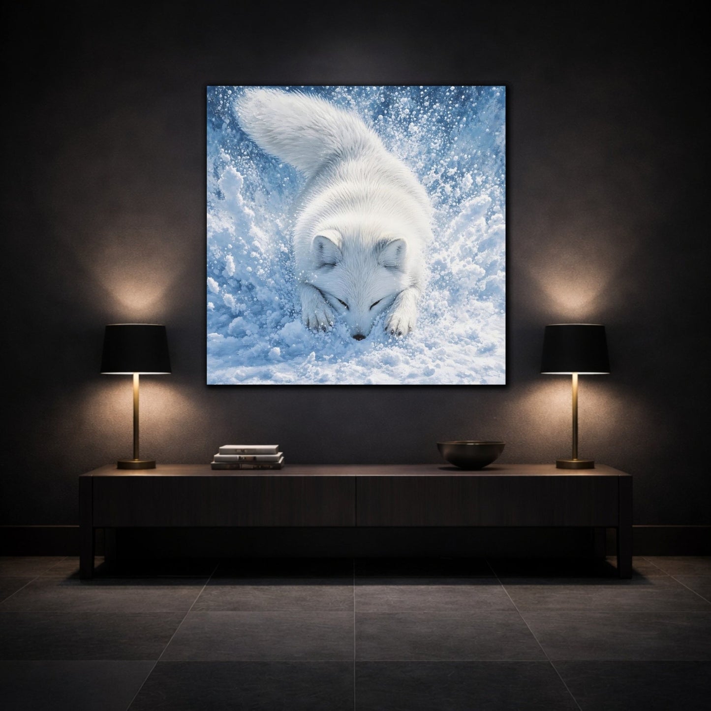 Animals Arctic Fox White Blue Canvas Print – Living Room, Above Couch, and - YesArtYes