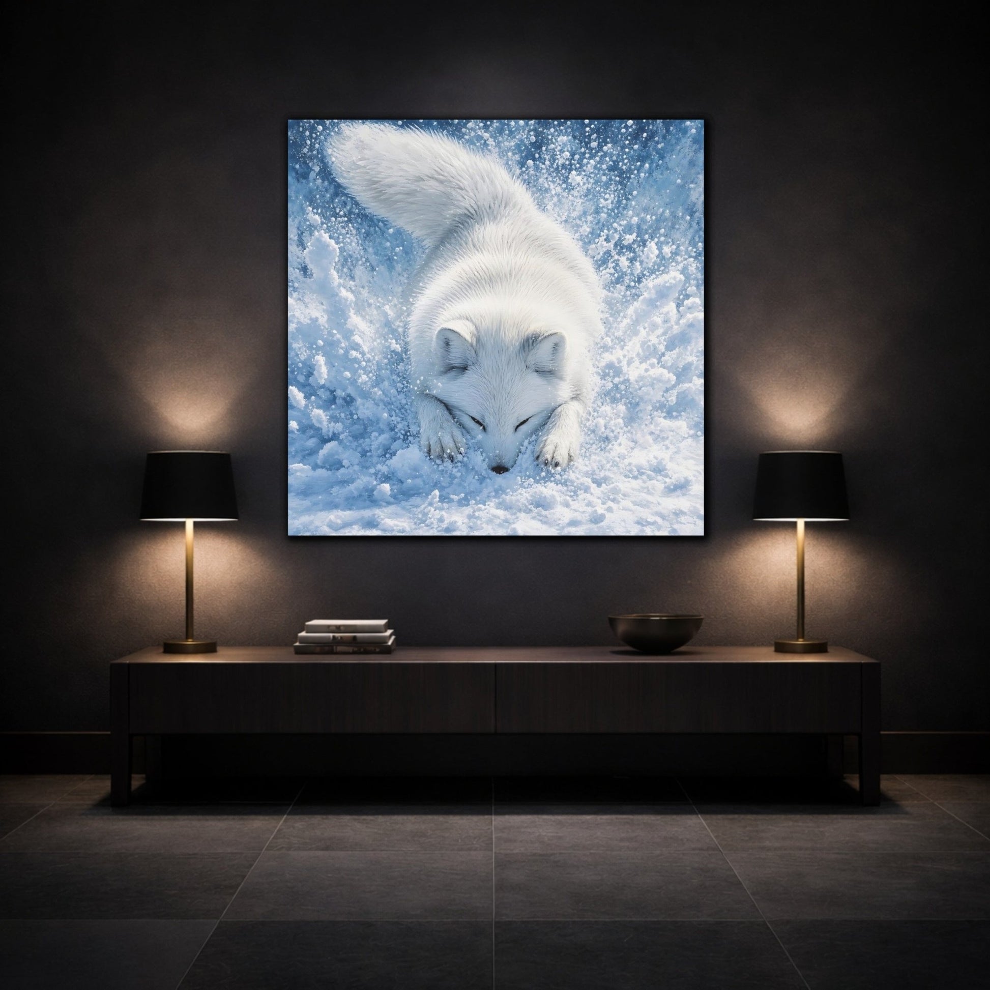 Animals Arctic Fox White Blue Canvas Print – Living Room, Above Couch, and - YesArtYes