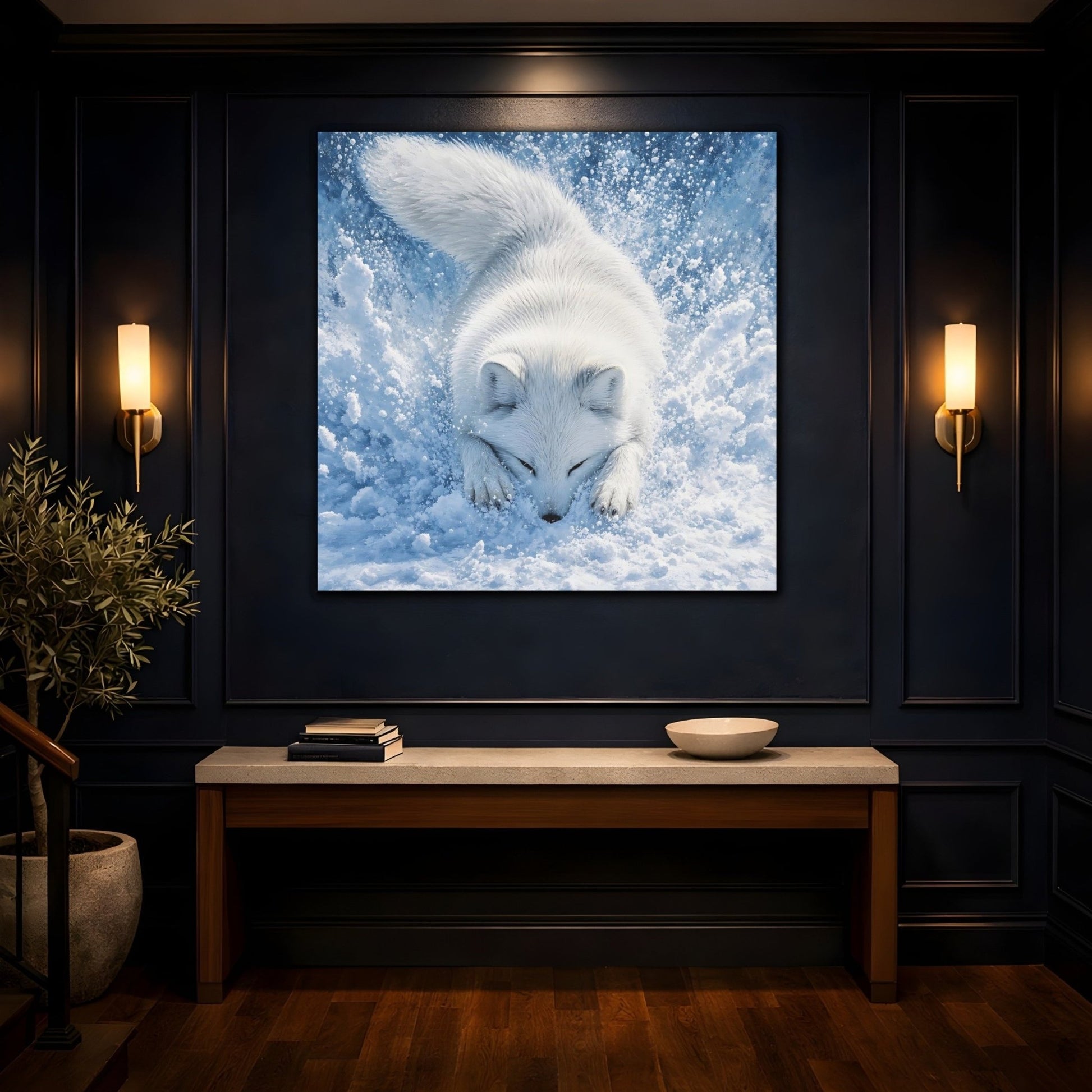 Animals Arctic Fox White Blue Canvas Print – Living Room, Above Couch, and - YesArtYes