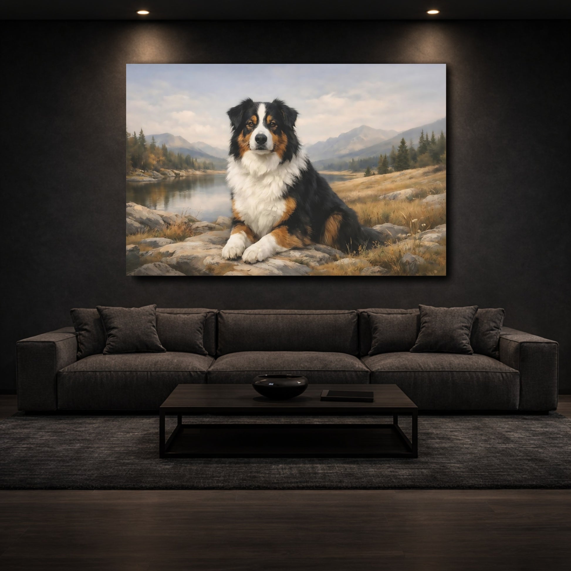 Mockup 2. Animals Australian Shepherd Australian Shepherd shown as stretched canvas wall art