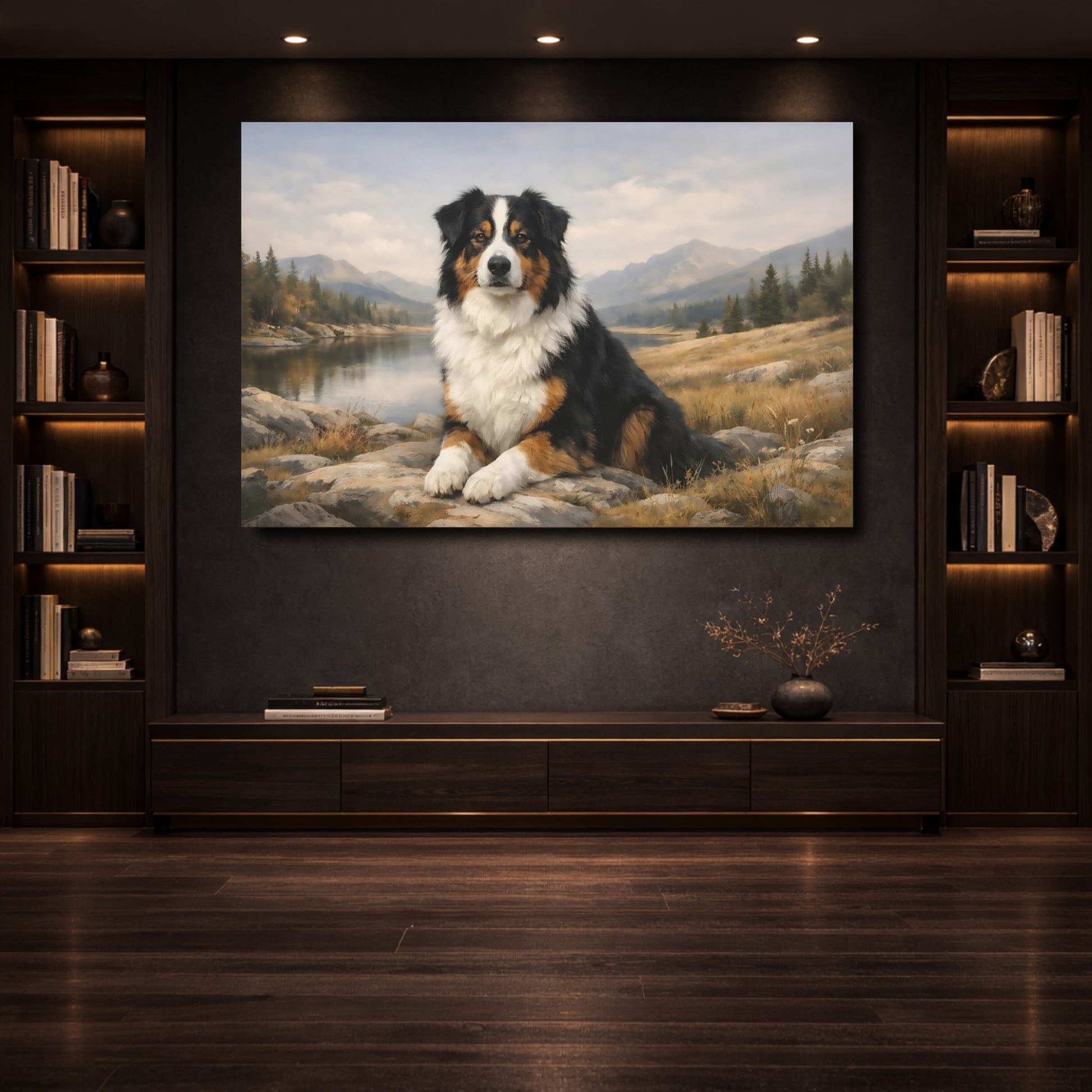 Mockup 3. Animals Australian Shepherd Australian Shepherd shown as stretched canvas wall art